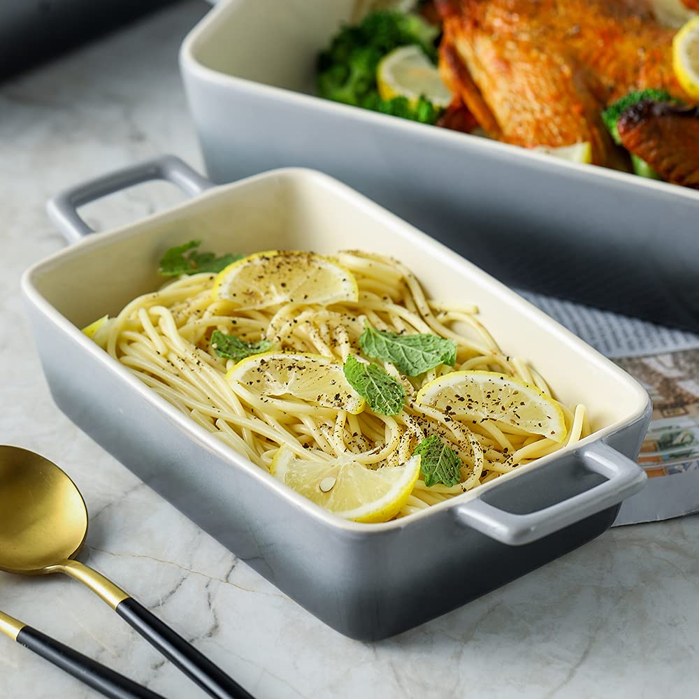 KOOV 3-Piece Ceramic Bakeware Set - 12 x 8.5 Inch Rectangular Baking Dish & Pans for Cakes, Casseroles, Lasagna, Roasting - Oven & Microwave Safe Kitchen Essentials (Gradient Gray) | Perfect for Holiday Baking, Dinner Parties & Everyday Cooking