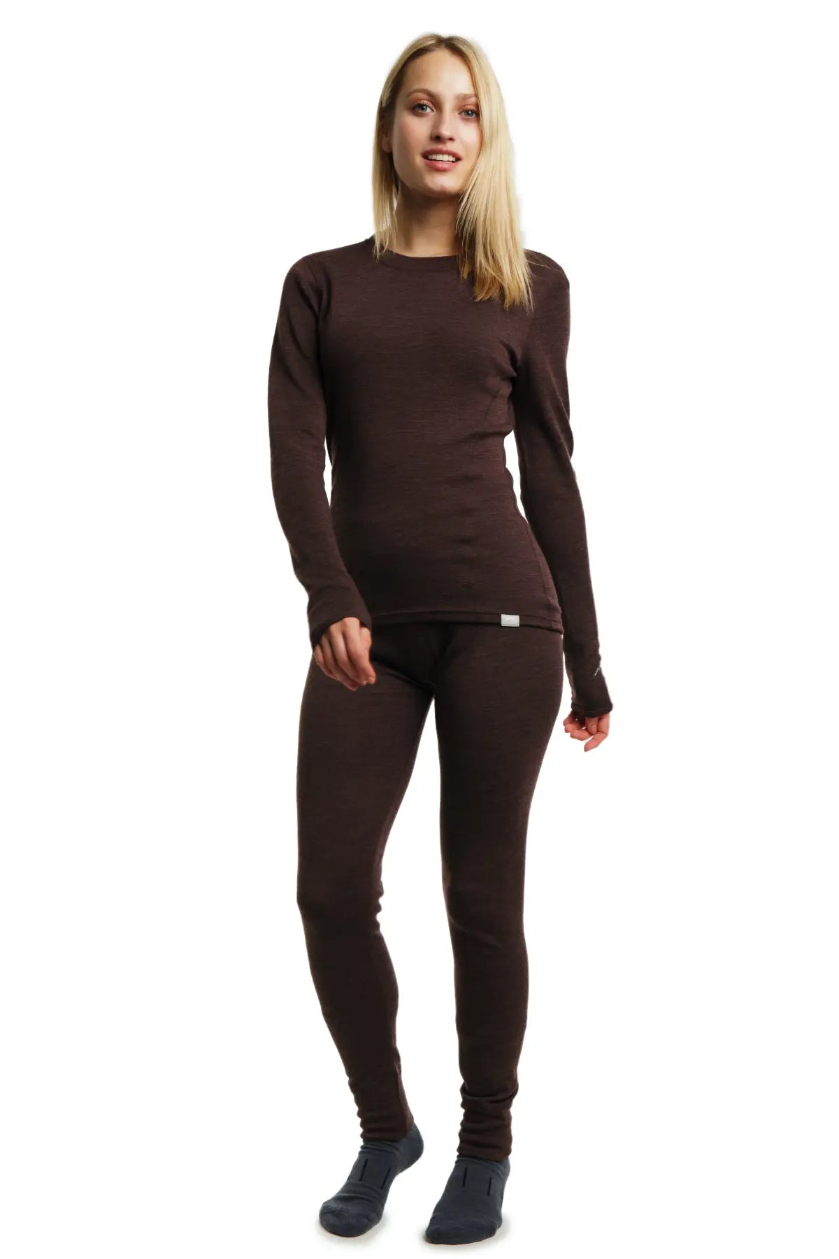 Women's 250g Merino Wool Thermal Underwear Set - Soft & Warm Winter Base Layer for Hiking, Skiing & Cold Weather - Chocolate Brown