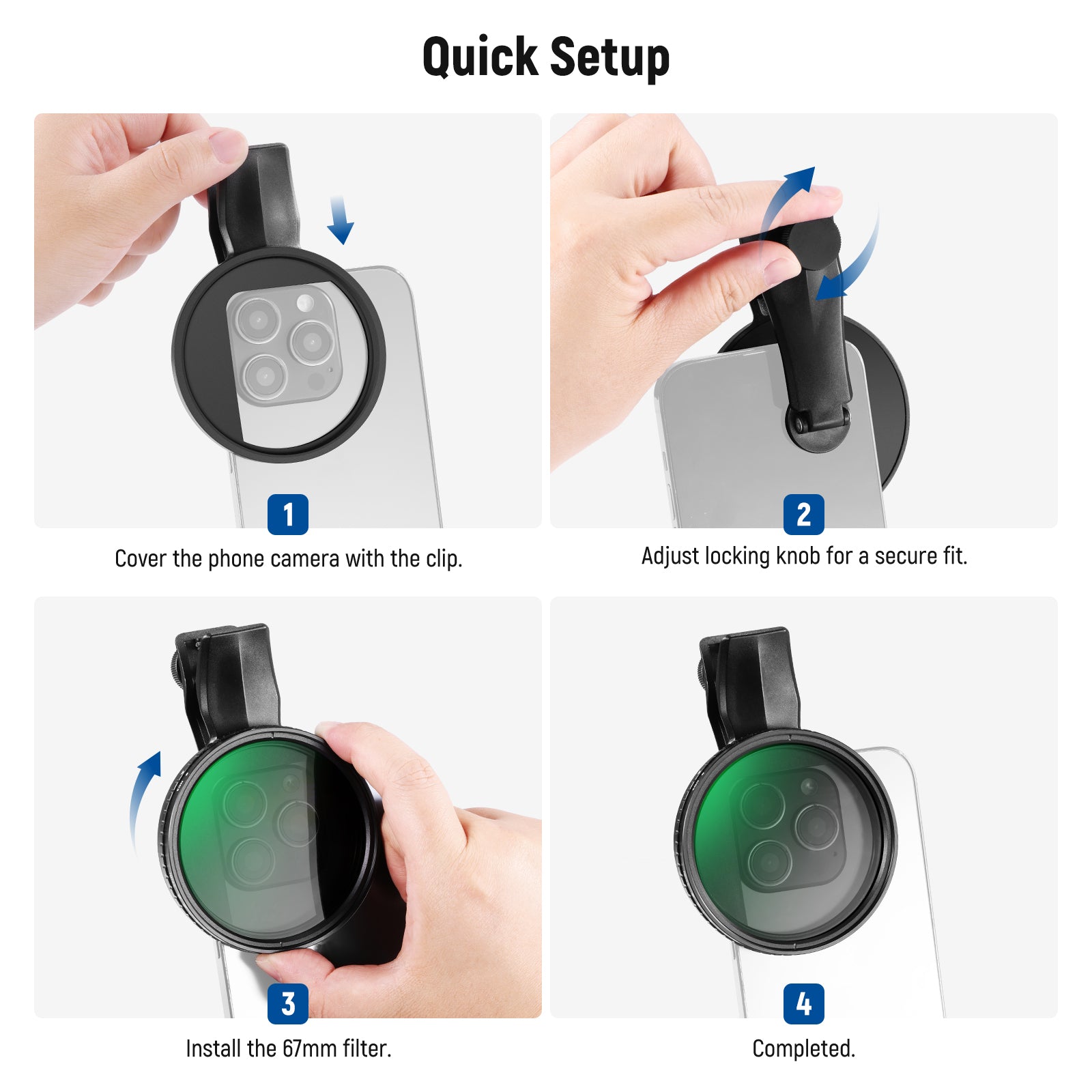 NEEWER FL B21/FL B25 67mm Variable ND2-ND32 Filter with Clip for Smartphone - Perfect for Vlogging, Photography & Cinematic Video Shooting