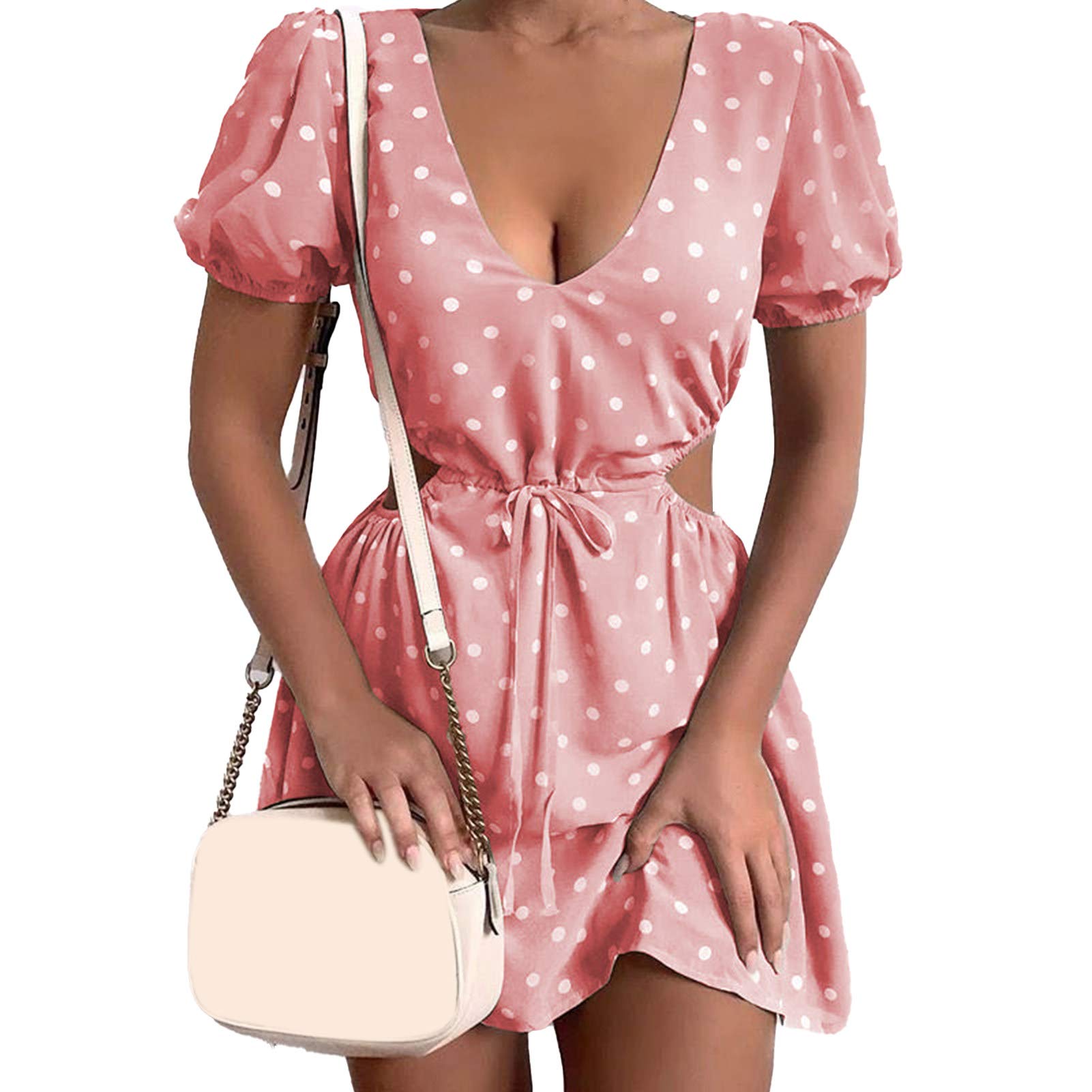 Gaweb Women's Polka Dot Print Soft Hollow Waist Dress - Perfect for Dating, Parties & Special Occasions
