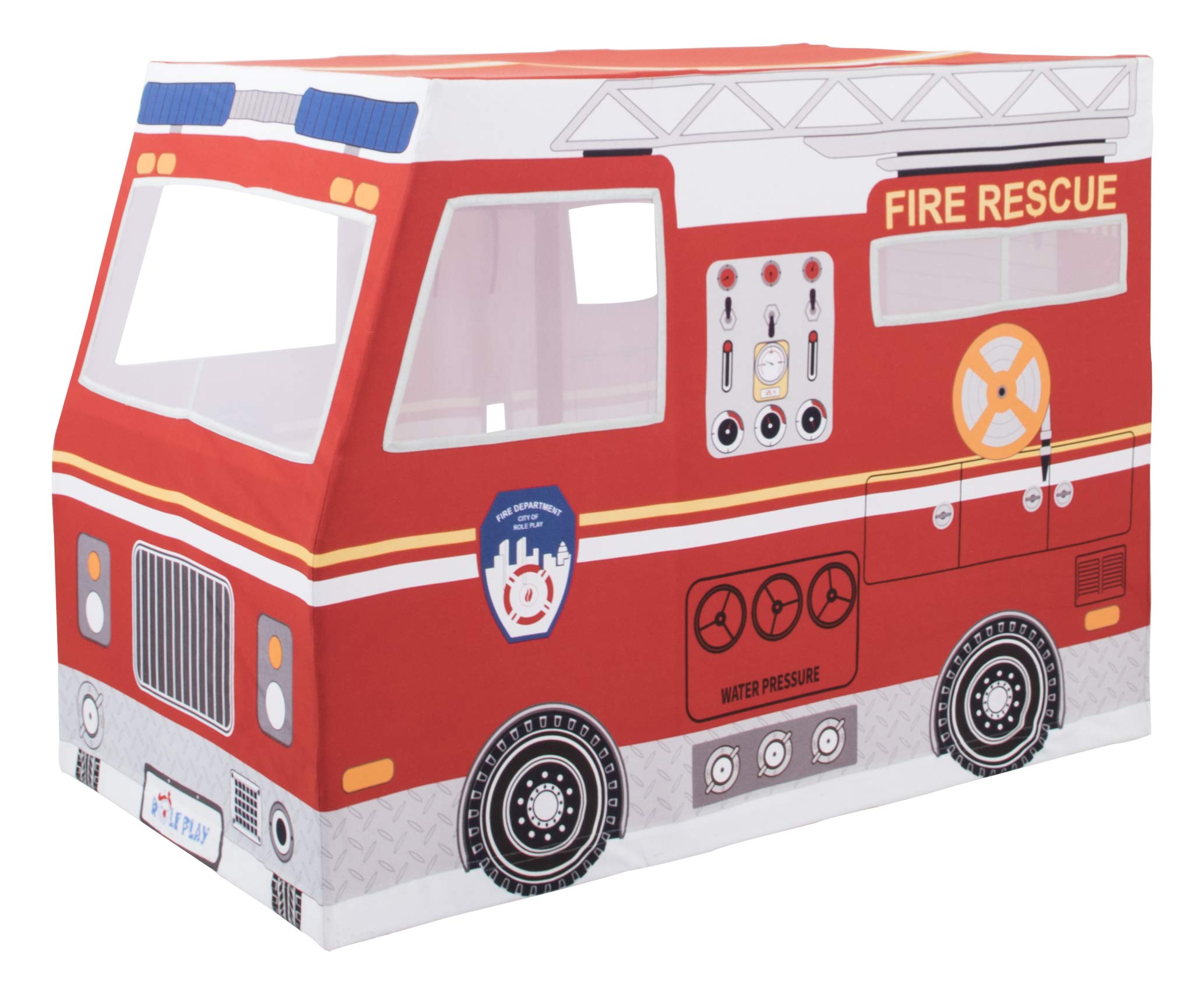 Premium Kids' Fire Truck Play Tent - Indoor & Outdoor Role Play House for Pretend Play | 100% Cotton Canvas Durable Playhouse with Free Plush Toys | Encourages Imagination & Creativity for Ages 3+ | Perfect for Backyard Adventures & Birthday Parties