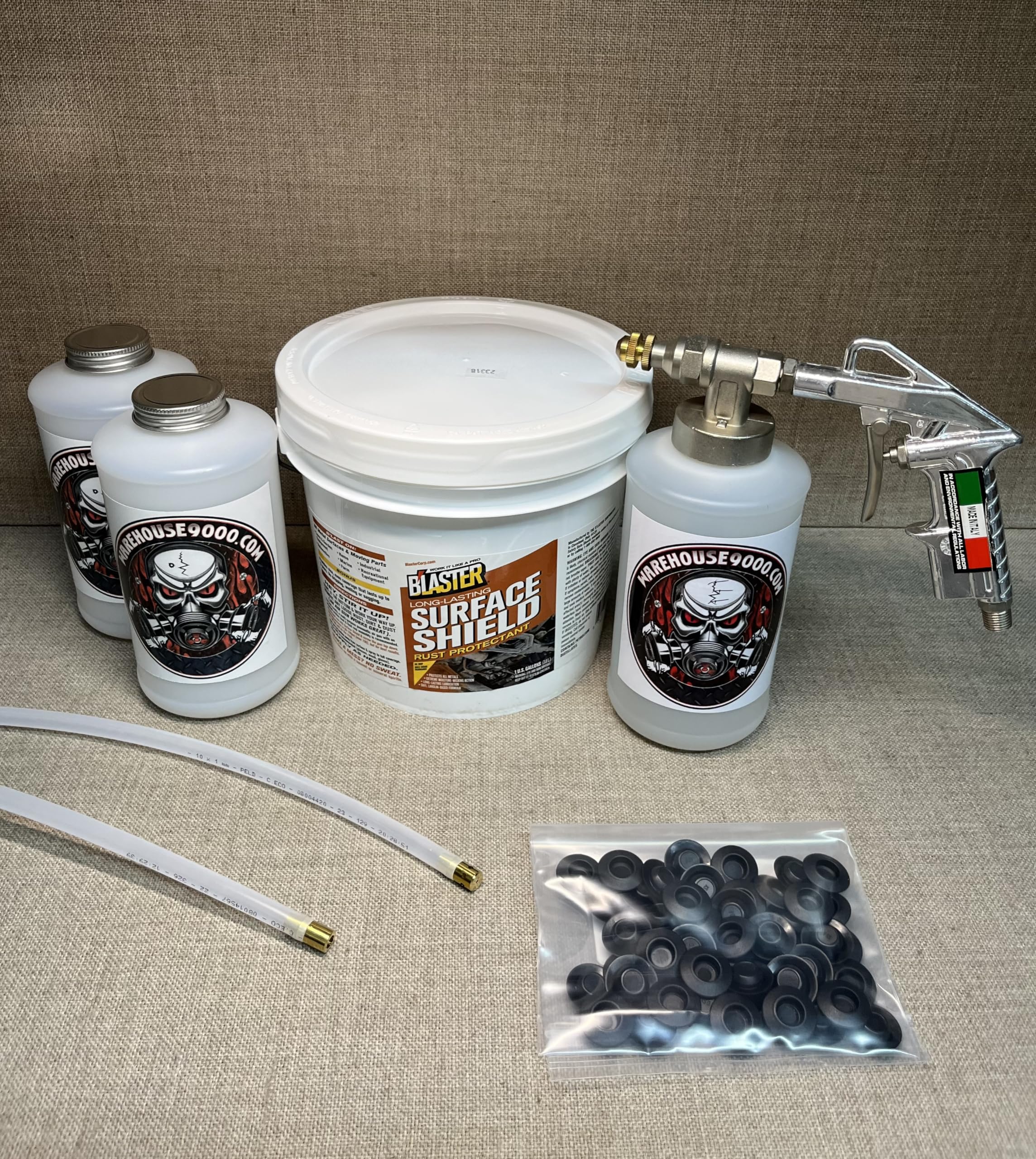 PB Blaster Surface Shield Gallon - Pro Undercoating Gun with 2 Wands, 3 Quart Bottles & 50 Rust Plugs - Rust Protection for Automotive, Marine & Industrial Equipment
