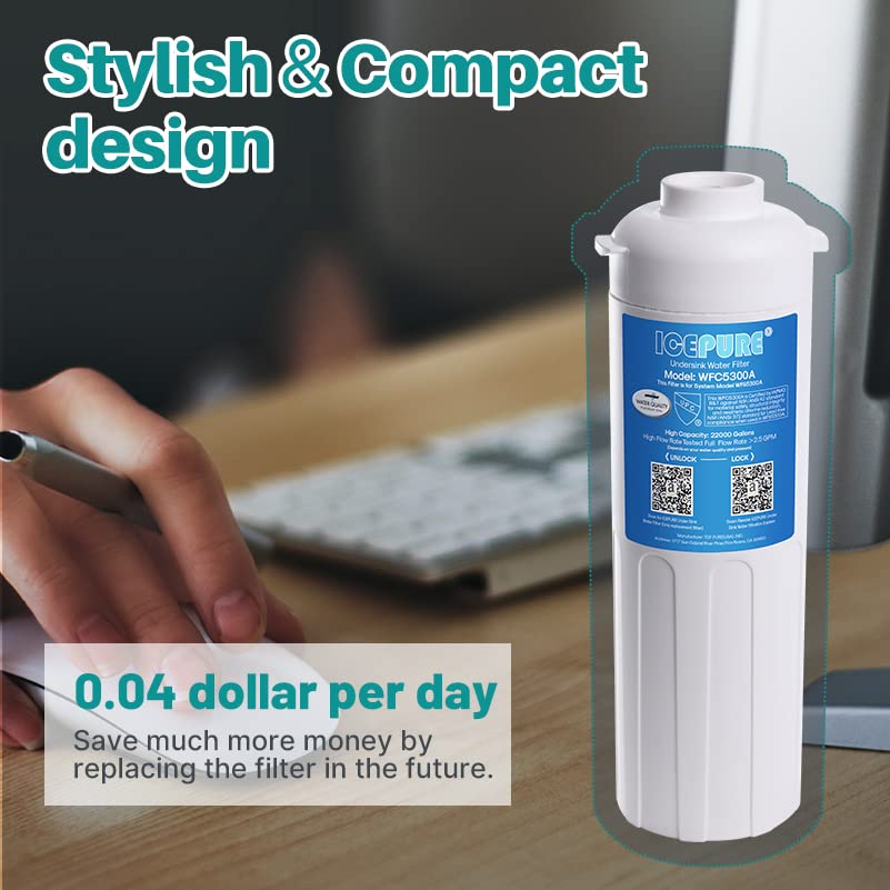 ICEPURE Under Sink Water Filter System - 3 Years/22K Gallon Ultra High Capacity, NSF/ANSI 42 Certified, 0.5 Micron Direct Connect Under Counter Drinking Water Filtration System with Extra Replacement Filter - Perfect for Kitchen, RV & Office Use