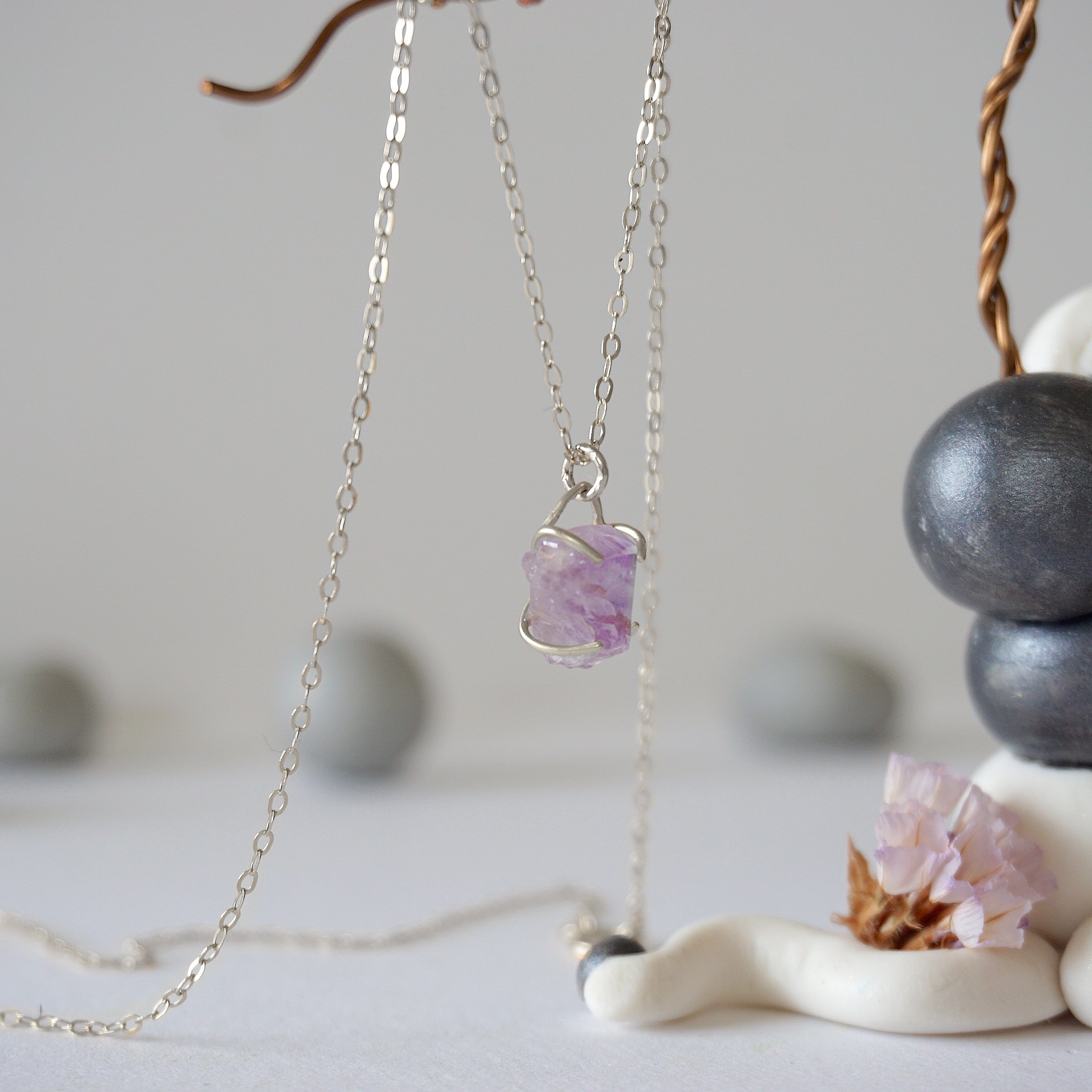 Amethyst Necklace for Women - Sterling Silver Huggie Charm Necklace - Elegant Jewelry Gift for Birthday, Anniversary & Special Occasions