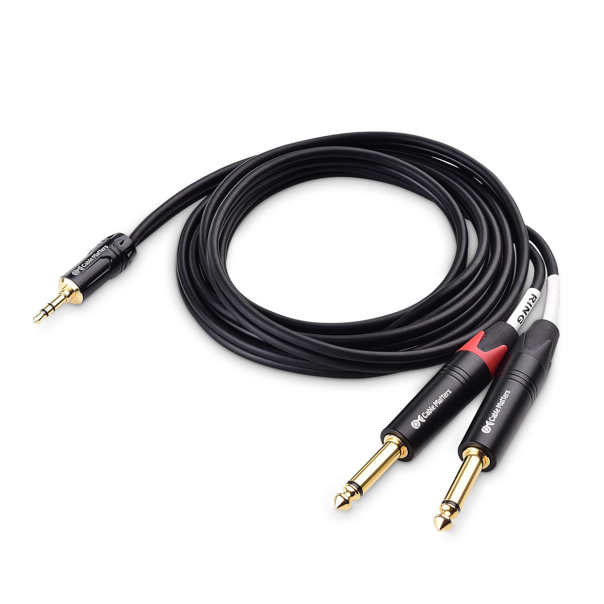 Cable Matters 3.5mm to Dual 1/4 Inch TRS to TS Stereo Breakout Cable - 6 Feet Y Splitter Audio Adapter for Guitar, Keyboard, Mixer & Studio Equipment