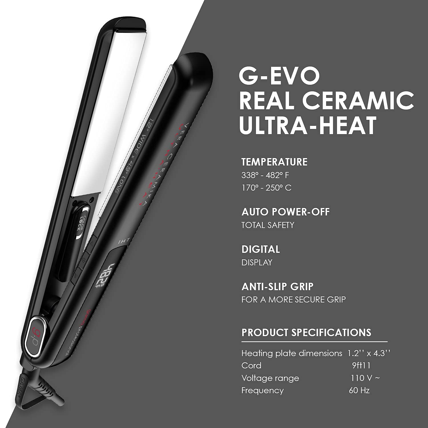 GA.MA ITALY PROFESSIONAL G-EVO 1.2 Inch Ceramic Flat Iron Hair Straightener - Salon Quality Styling for Smooth, Shiny Hair at Home or On The Go