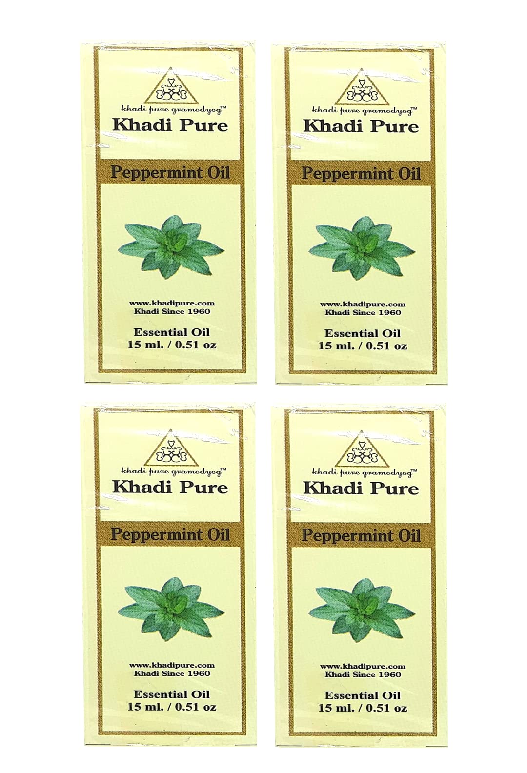 Khadi Pure Herbal Peppermint Essential Oil 15ml - 4 Pack | 100% Natural Aromatherapy Oil for Relaxation, Stress Relief & Diffuser Use