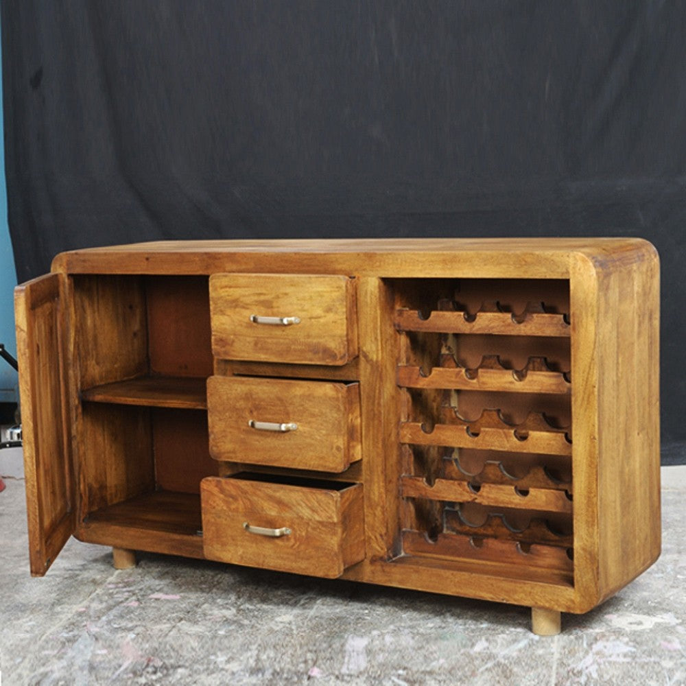 Premium Mango Wood Sideboard Buffet Hutch with Wine Rack - Large Fridge Door Storage Cabinet for Dining Room & Kitchen Organization - Perfect for Entertaining & Home Decor