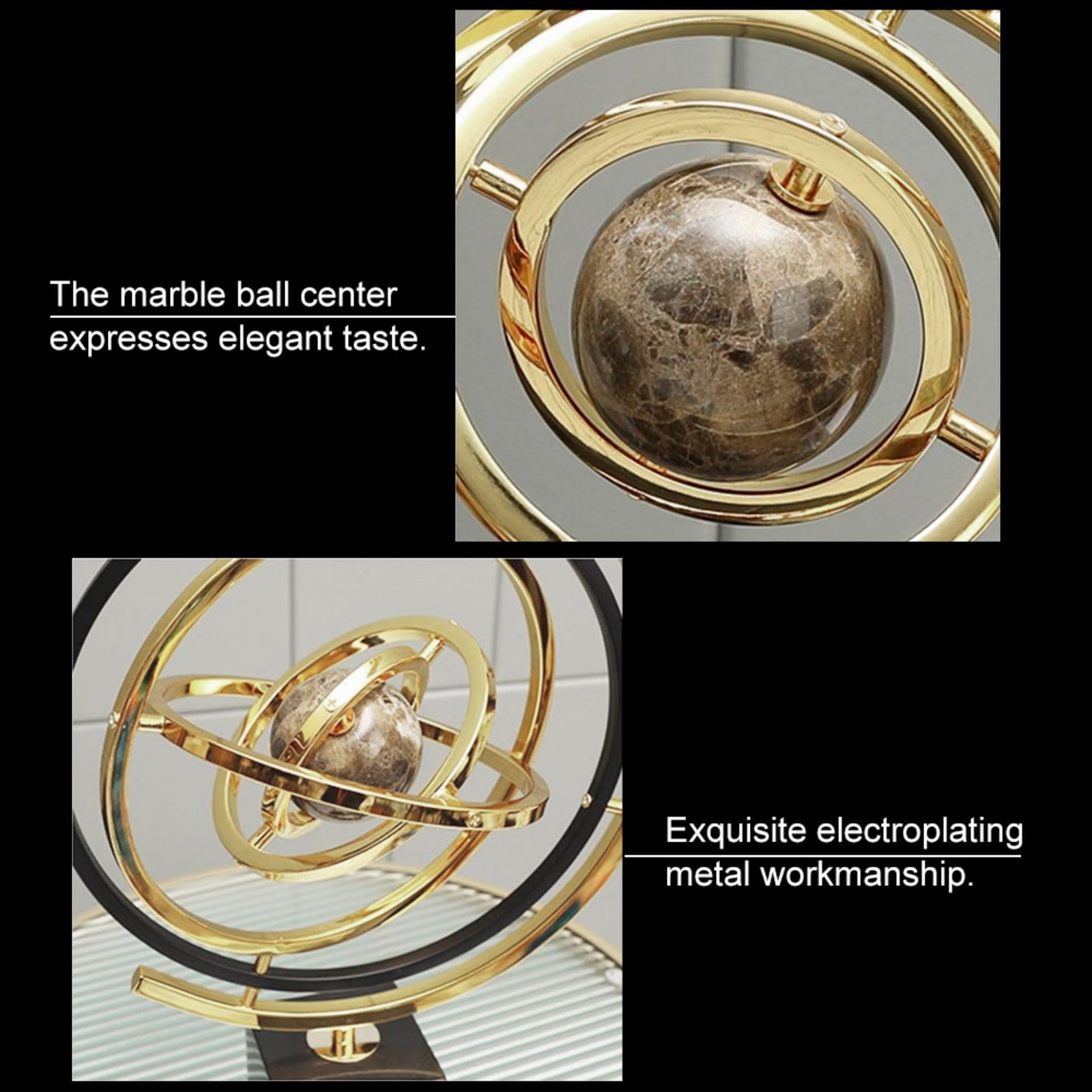 Homary Modern Abstract Metal Globe Sculpture with Rectangle Stand - Black & Gold Art Decor for Living Room, Office & Home Interior Design