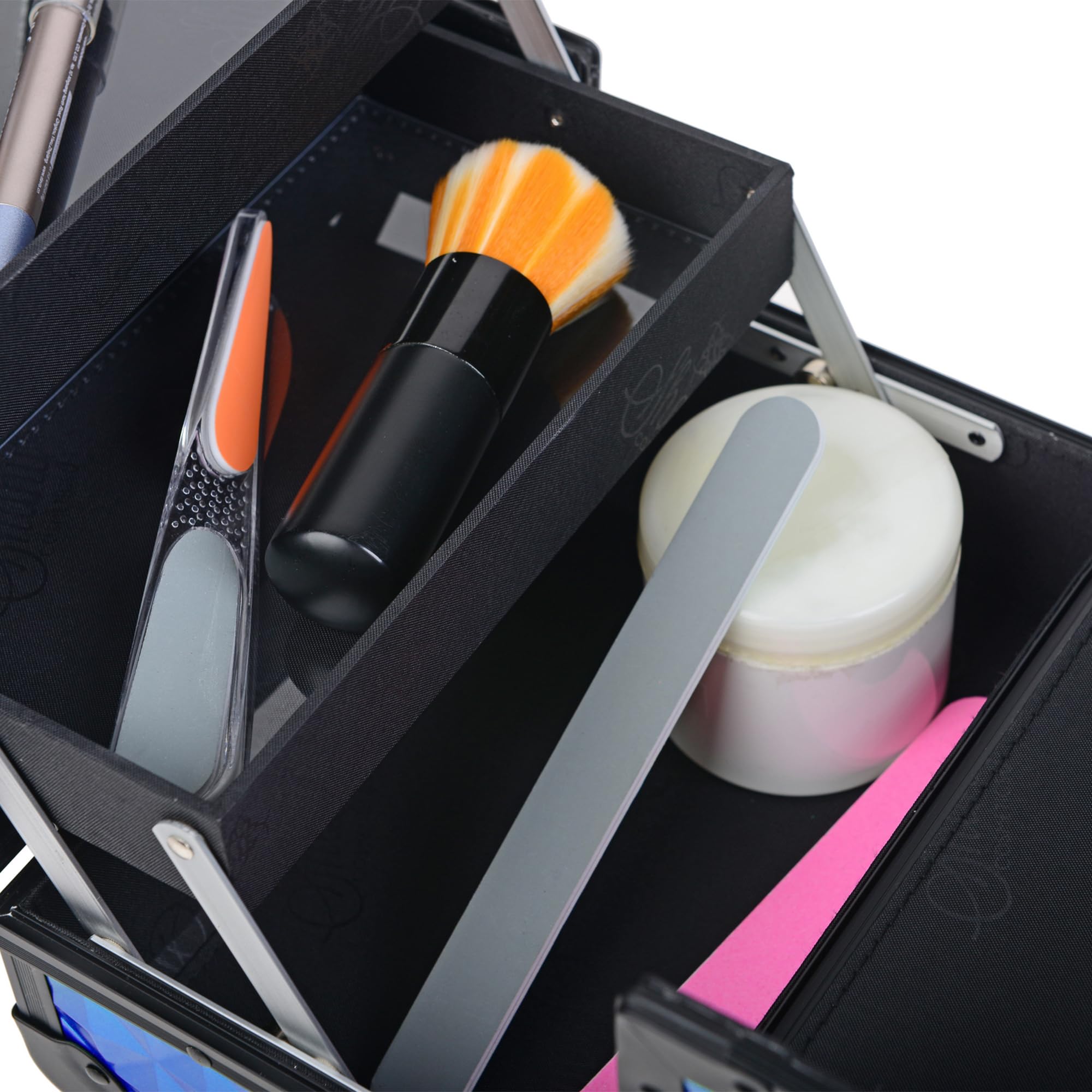 SHANY Chic Makeup Train Case - Portable Cosmetic Organizer with Lock & Multi-Trays | Beauty Storage Box with Mirror for Makeup, Jewelry & Cosmetics | Perfect for Travel, Salon & Professional Makeup Artists - Peacock Blue