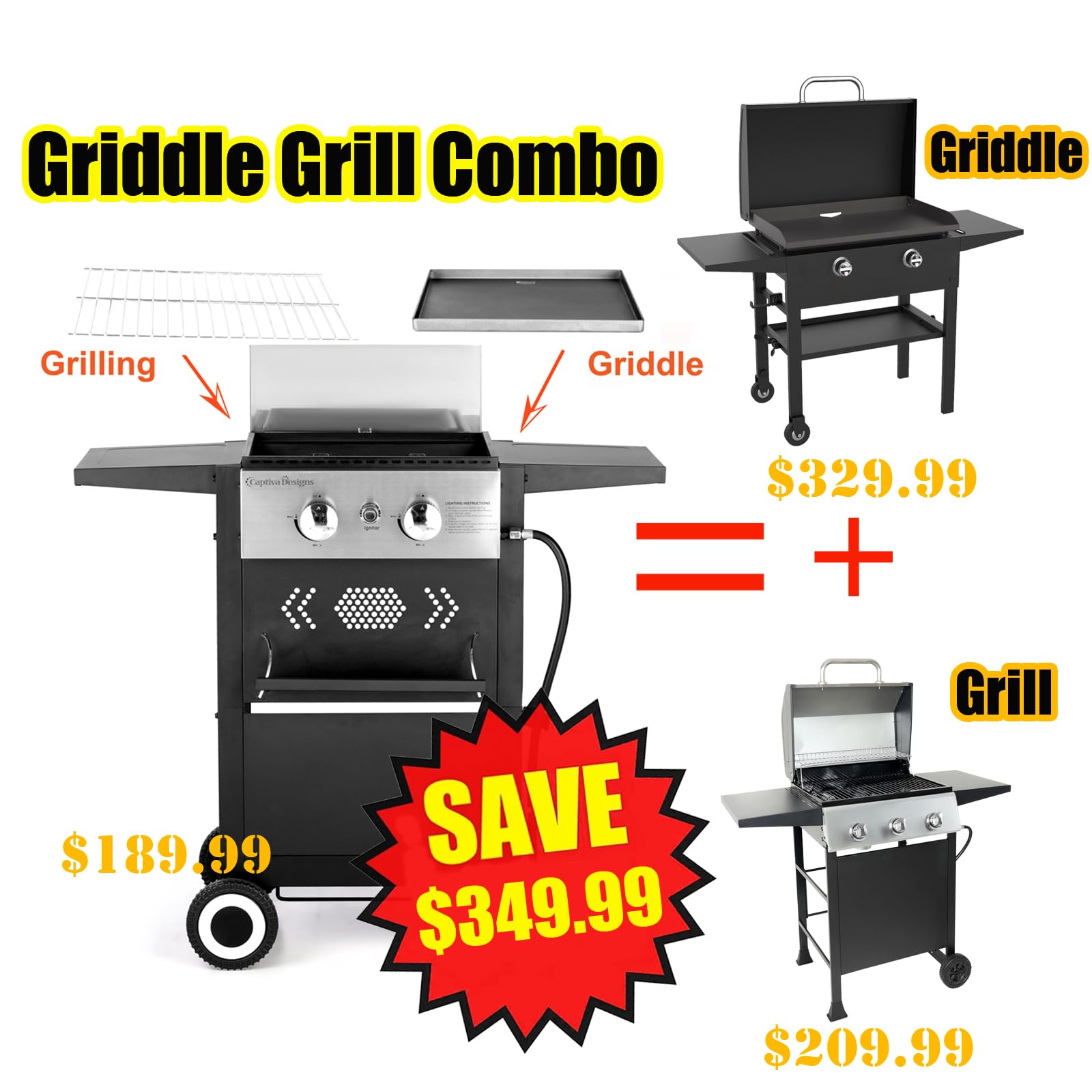 GREEN PARTY 2 Burner Propane Gas Griddle Grill Combo - 20,000 BTU Outdoor Flat Top Grill with Cast Iron Plate - Portable BBQ Grill for Camping, Backyard, Tailgating & Home Cooking - Perfect for Burgers, Pancakes & Family Gatherings