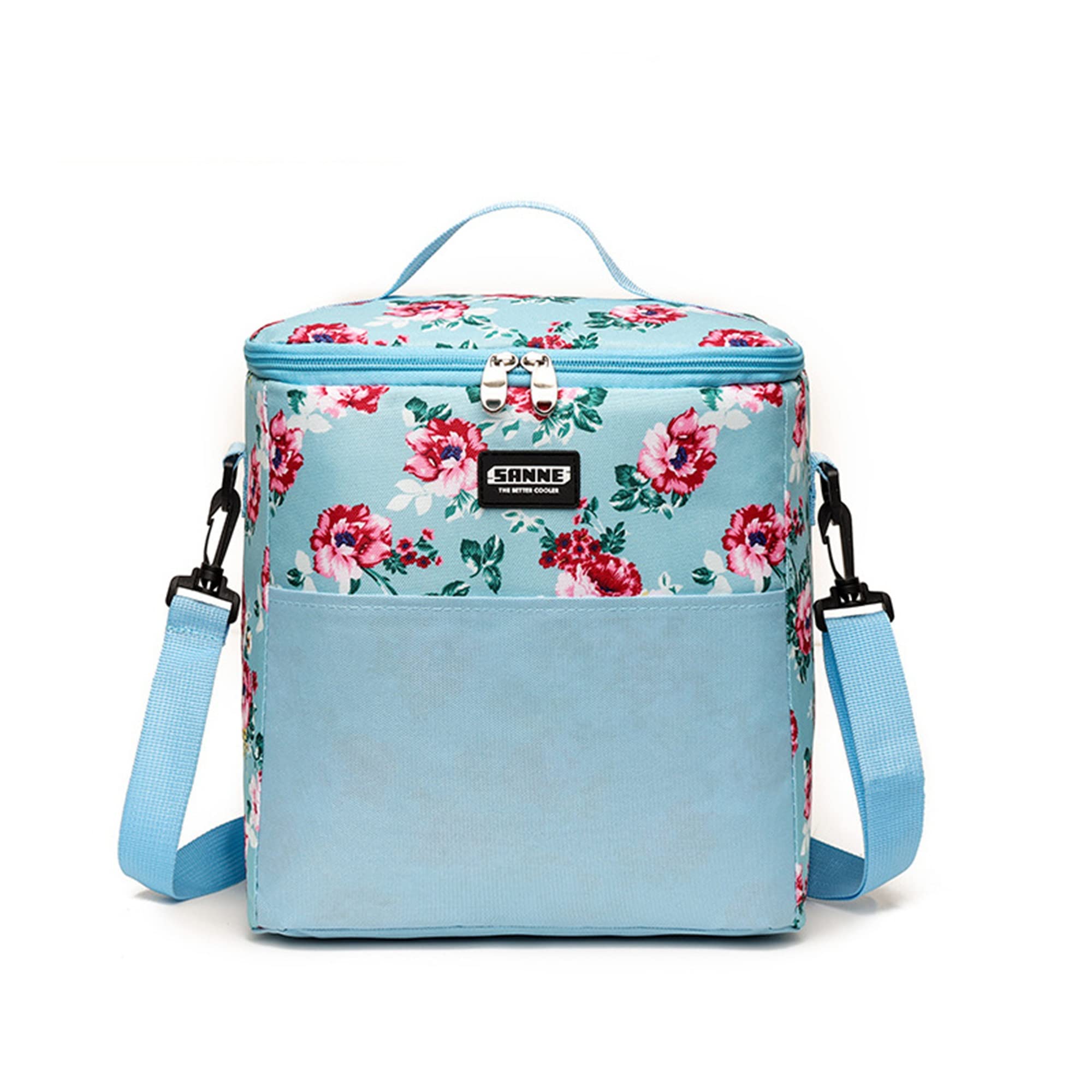 11L Large Insulated Lunch Bag for Work & School - Thermal Breast Milk Cooler & Picnic Backpack - Lightweight Oxford Cloth Crossbody Cooler Bag (Light Blue Floral) - Perfect for Office, Outdoor Activities & Baby Care