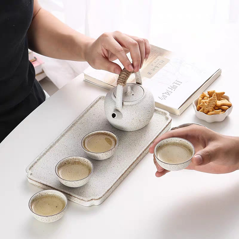 Authentic Japanese White Clay Wabi Sabi Tea Set - Handcrafted Ceramic Matcha Bowl & Teapot Set for Zen Tea Ceremony, Home Decor & Mindful Tea Drinking