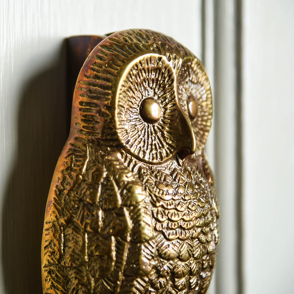 Vintage Brass Owl Door Knocker - Handcrafted Antique Style Door Knocker for Home Decor - Perfect for Front Doors, Gifts, and Halloween Decorations