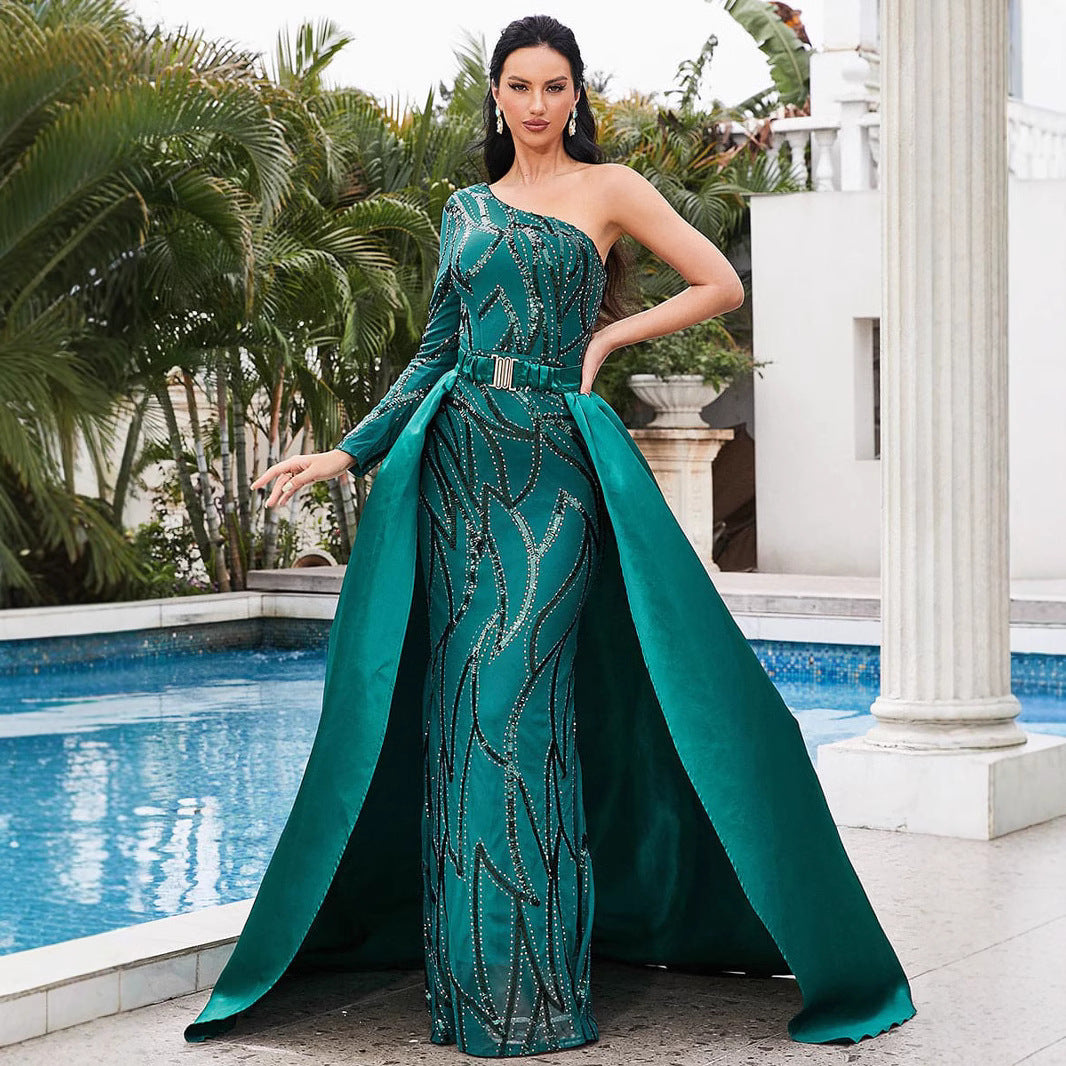 LOVEVOP 2025 Sequin Mid Waist Red Strappy Evening Dress for Banquet, Hostess Party & Commuting - Elegant Solid Color Formal Gown for Women