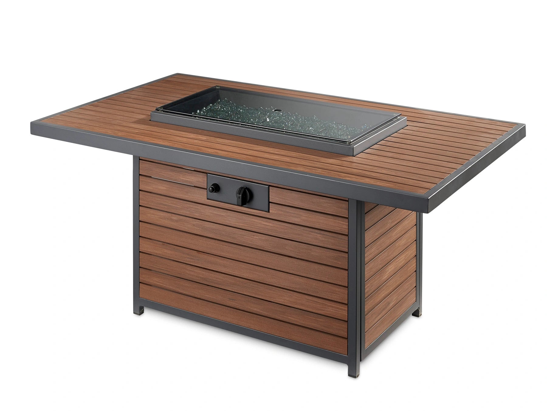Kenwood Rectangular Gas Fire Pit Table - Outdoor Patio Heater with Chat Height Design for Backyard, Deck, and Garden Gatherings