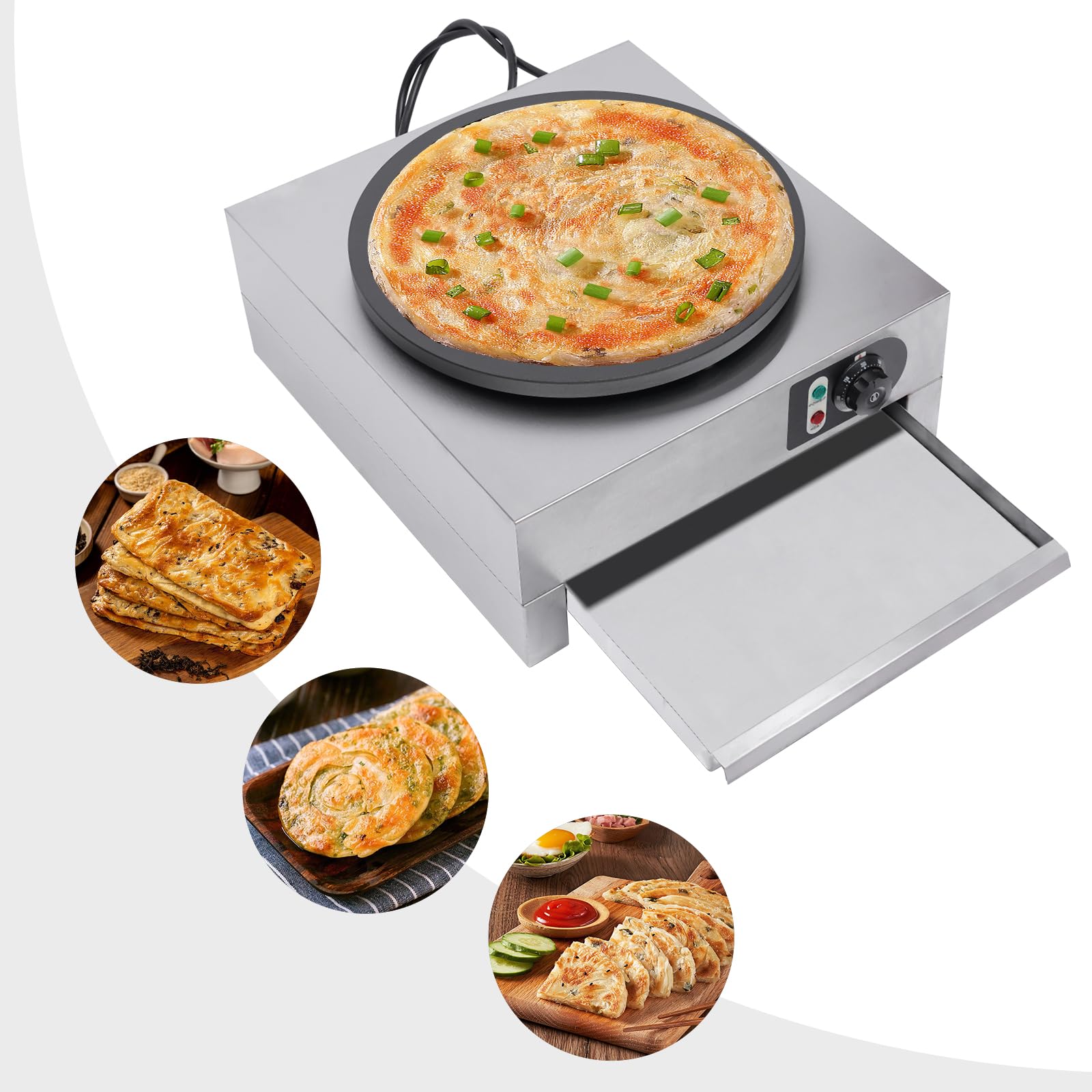 Electric Crepe Pancake Maker - 16 Inch Nonstick Cast Iron Crepe Griddle with Adjustable Temperature (122-572℉) for Crepes, Tortillas, Blintzes - Perfect for Restaurants, Cafes & Home Breakfast Cooking