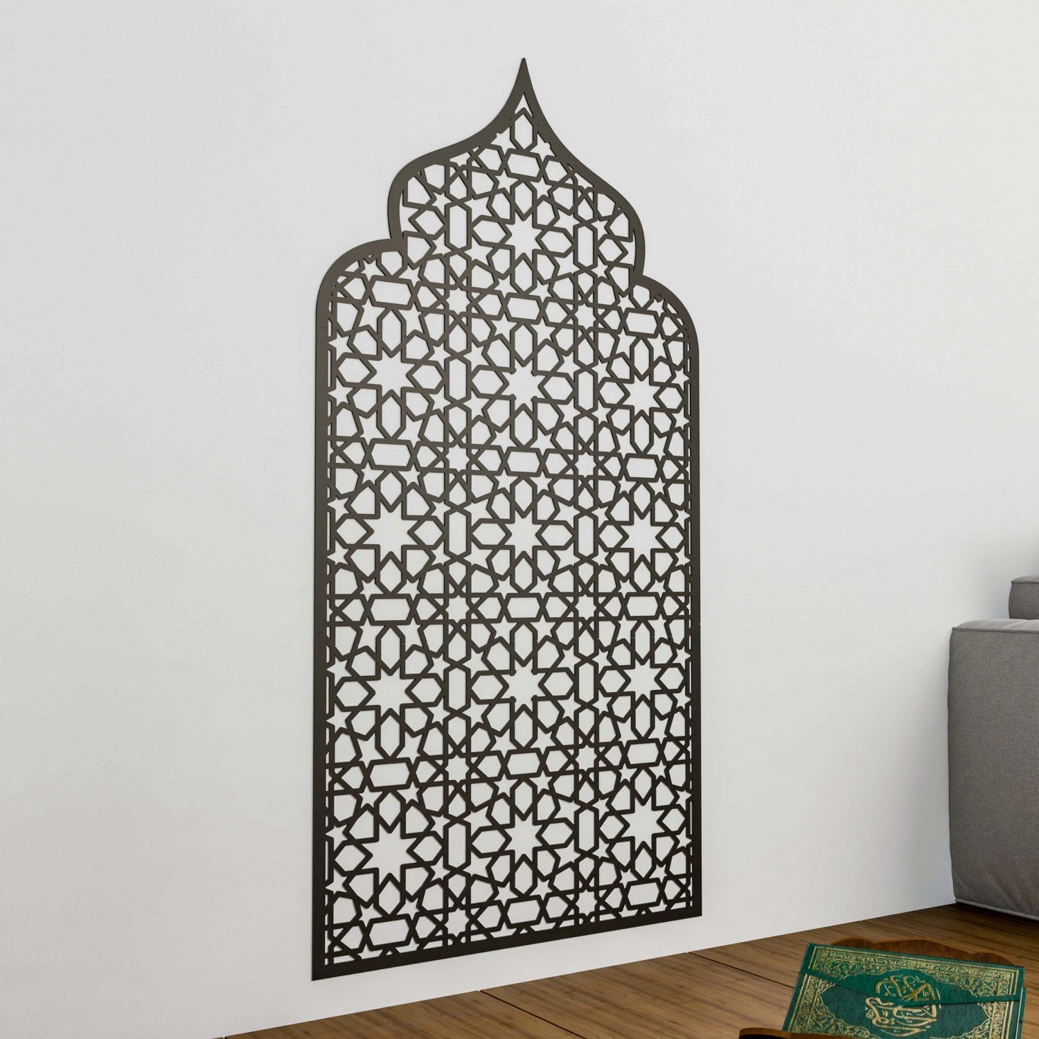 Handcrafted Prayer Space Mihrab with Intricate Geometric Design & 8-Pointed Star Motif - Perfect for Home Mosques, Islamic Decor, and Spiritual Meditation Areas