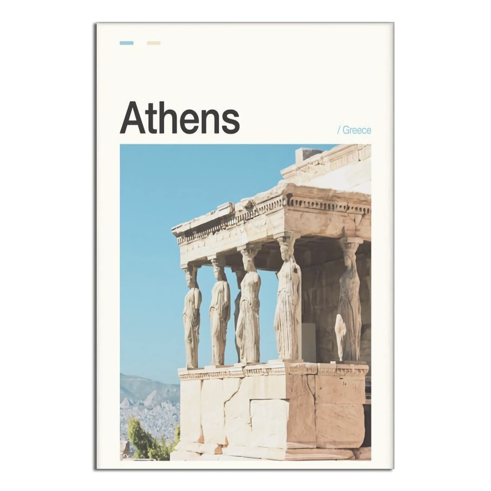 Athens Acropolis Greece Vintage Travel Poster - Stone Statue Canvas Art Print (8x12 inches, 20x30cm) - Modern Wall Decor for Bedroom, Living Room & Office