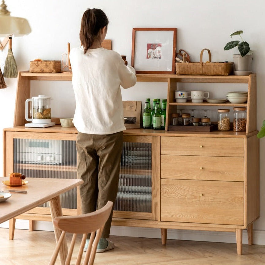 Solid Oak Wood Sideboard Shelf - Rustic Kitchen Storage Shelf for Dining Room, Living Room & Home Decor | Perfect for Organizing Dishes, Cookbooks & Displaying Decor