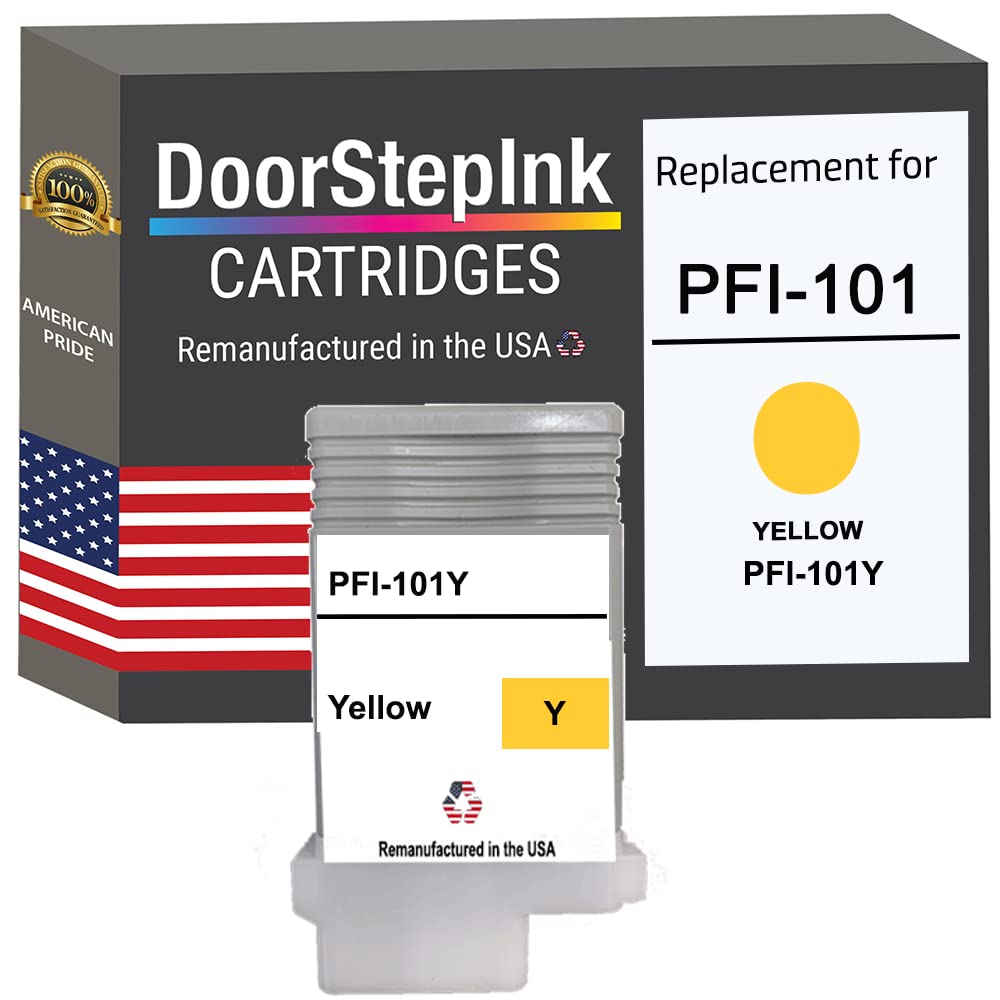 USA-Made DoorStepInk Remanufactured Yellow Ink Cartridge PFI-101 130ml - Compatible with Canon imagePROGRAF iPF5000 & iPF6000S Printers | Ideal for Large Format Printing, Photo Labs & Professional Graphics