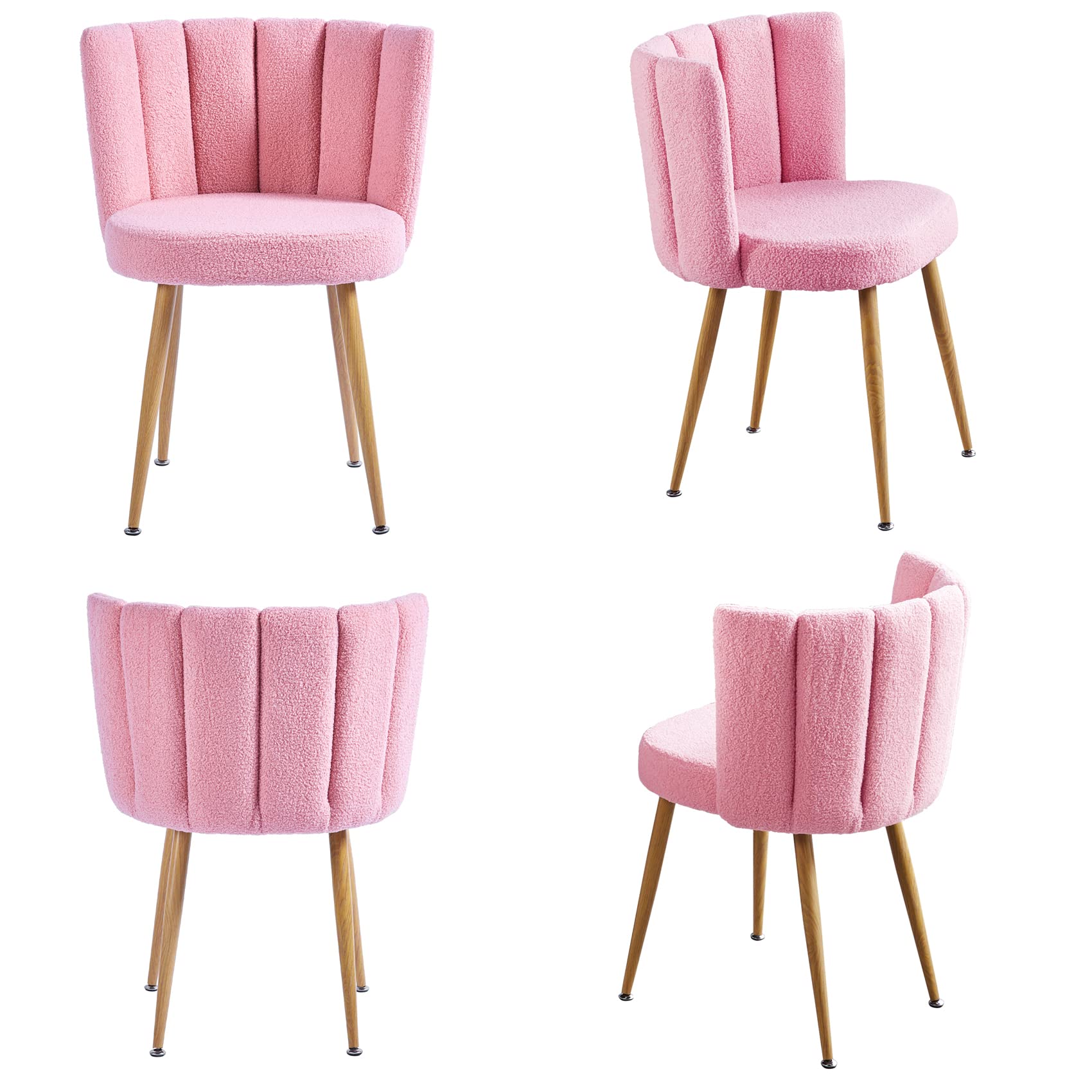 Pink Sherpa Accent Chairs Set of 2 - Mid Century Modern Upholstered Side Chairs for Dining Room, Living Room, Bedroom & Vanity - Cozy Seating for Home Office, Reading Nook & Lounge Areas