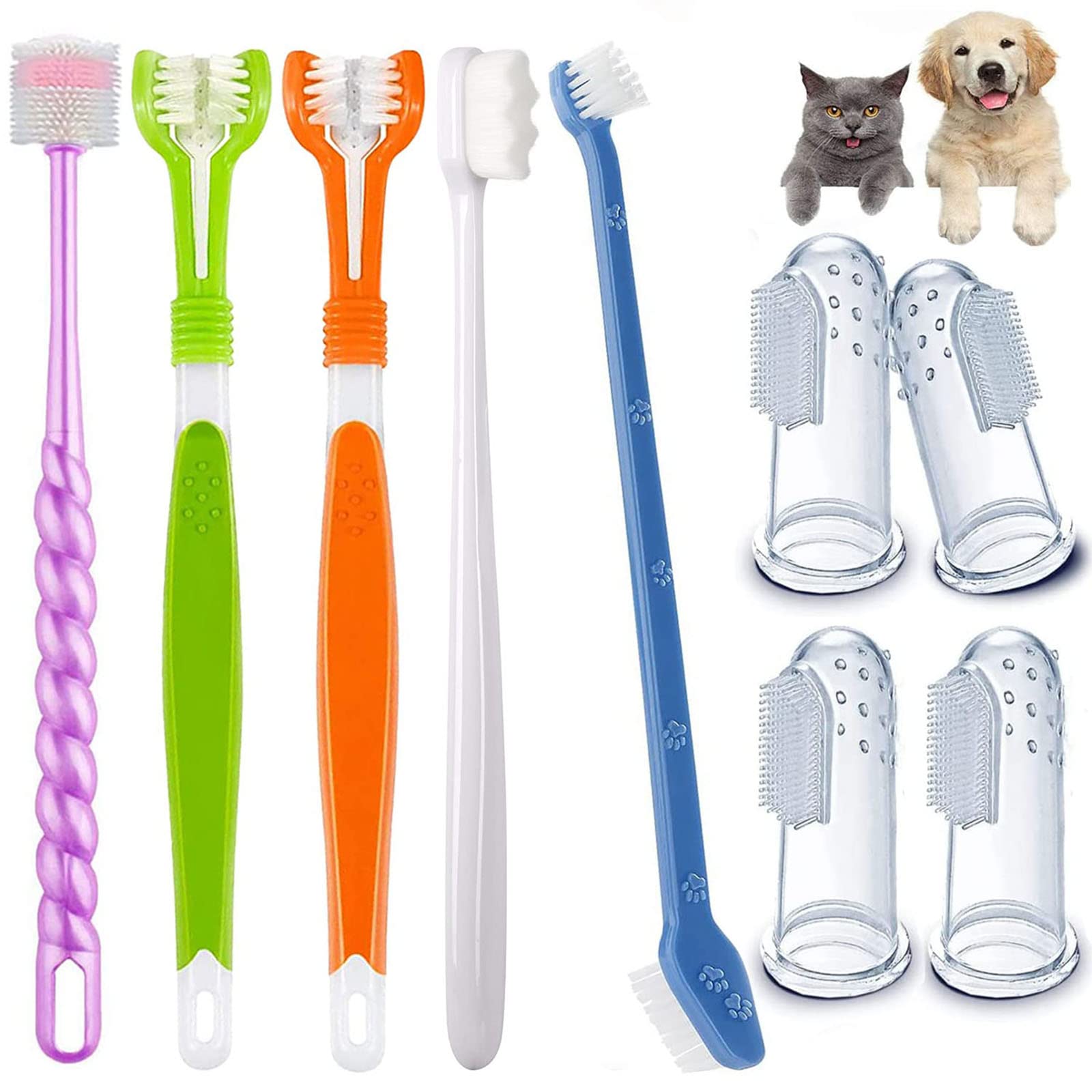 Triple Head Dog Toothbrush Set - Double Head & Finger Rubber Toothbrushes for Dogs & Cats - Multi-Angle Dental Cleaning Kit for Pet Oral Health - Perfect for Daily Teeth Cleaning & Dental Care Routine