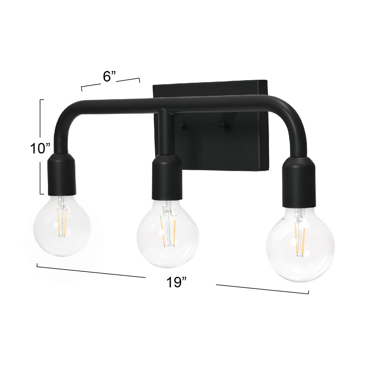 Benson Matte Black Exposed Bulb 3-Light Vanity Light - Perfect for Bathroom Makeup Mirror & Dressing Room Lighting