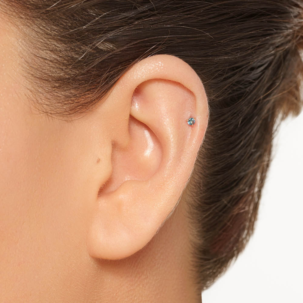 10k Gold Blue Topaz Helix Single Stud Earrings for Women - Elegant Cartilage Piercing Jewelry for Everyday Wear & Special Occasions