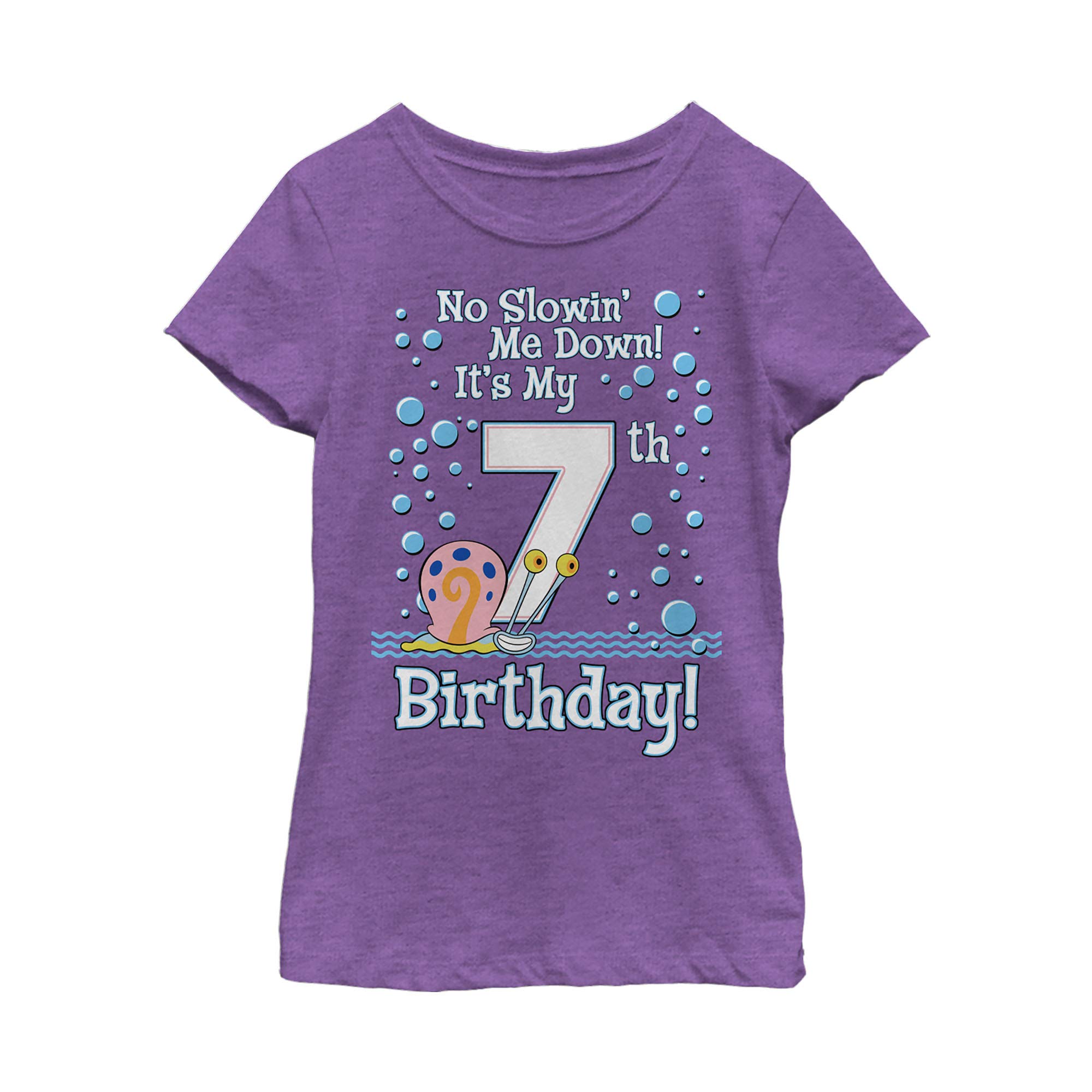 SpongeBob SquarePants Gary 7th Birthday Girls Short Sleeve T-Shirt | Fifth Sun Graphic Tee | Fun Birthday Outfit & Casual Wear