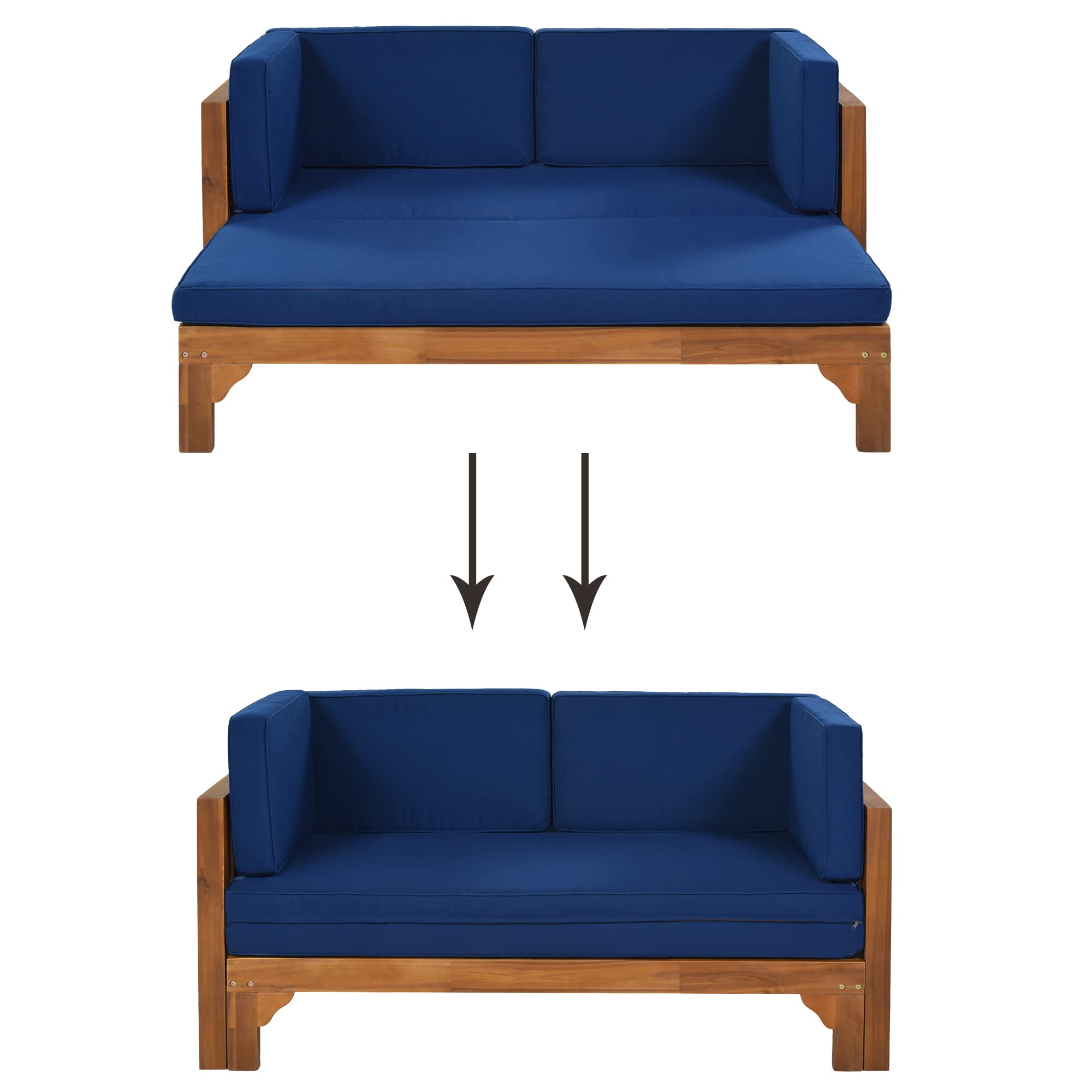 Quarte Outdoor Patio Extendable Sofa Set - Acacia Wood Sectional Furniture with Thick Cushions - Multifunctional Conversation Set for Balcony, Backyard, Poolside - Perfect for Relaxing, Entertaining, and Outdoor Lounging