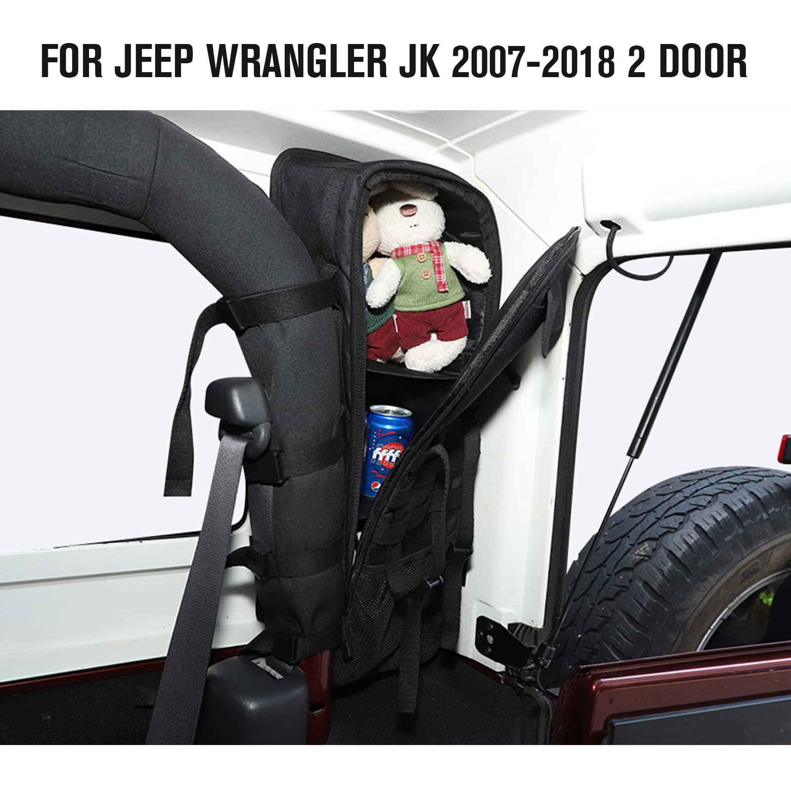 Jeep Wrangler JK 2 Door Roll Bar Storage Bags (2007-2018) - 2PCS Driver & Passenger Side Interior Organizer | Perfect for Off-Road Adventures, Camping & Road Trips