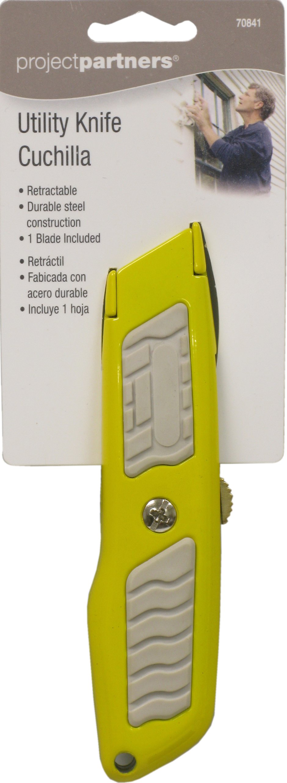 Project Partner 70841 Utility Knife - Heavy Duty Retractable Blade Cutter for Carpentry, Packaging, DIY & Craft Projects - Ideal for Home, Office & Workshop Use