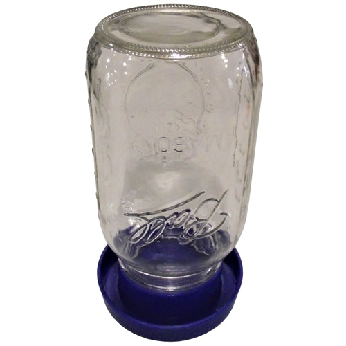 Rite Farm Blue Quail & Bantam Chick Waterer with Safety Base & Quart Jar - Durable Poultry Water Feeder for Small Birds, Chicks, and Quails - Perfect for Backyard Coops, Farms, and Pet Bird Cages
