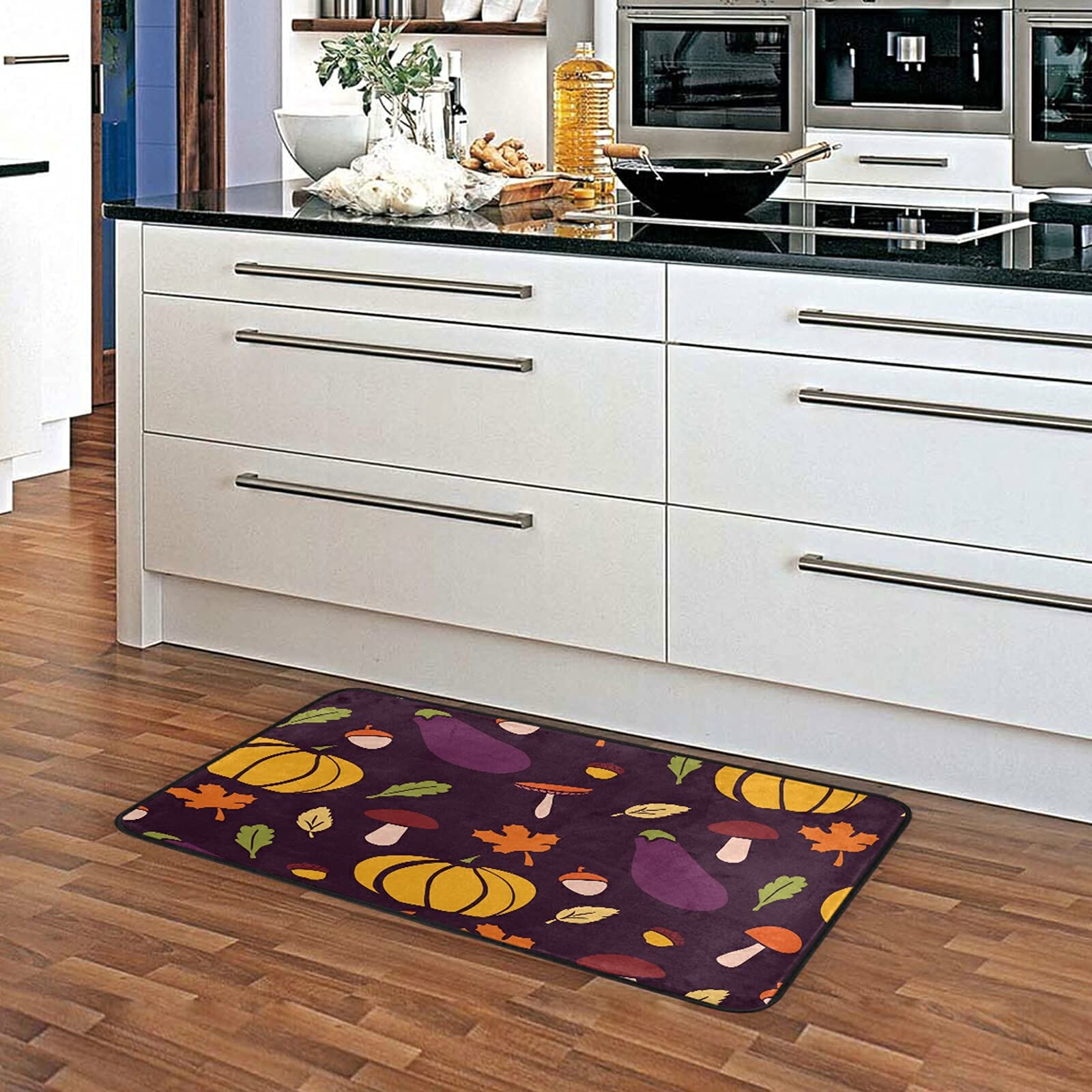 Non-Slip Washable Kitchen Rugs - Absorbent Fall Pumpkin Thanksgiving Floor Mats for Sink Area - Cushioned Farmhouse Style 39x20 Inch - Perfect for Kitchen, Bathroom & Entryway Decor