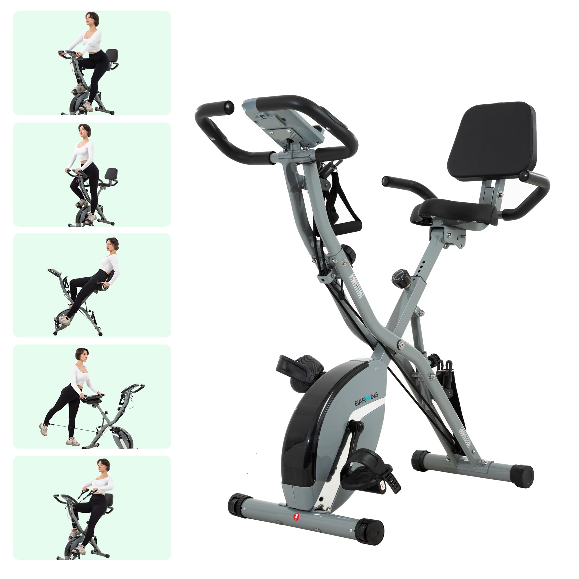 Foldable Exercise Bike for Home Workout - 330 LB Capacity Stationary Bike with Adjustable Seat & Backrest | Indoor Cycling Bike for Seniors & Adults | Perfect for Small Spaces, Home Gym & Physical Therapy