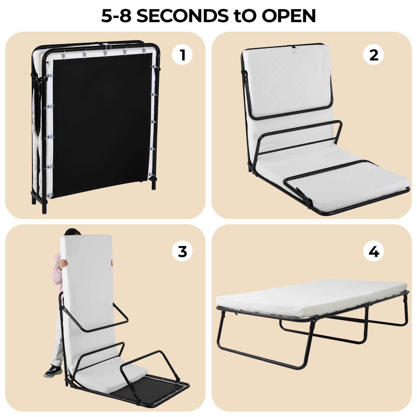 Foldable Guest Bed with Memory Foam Mattress - 75