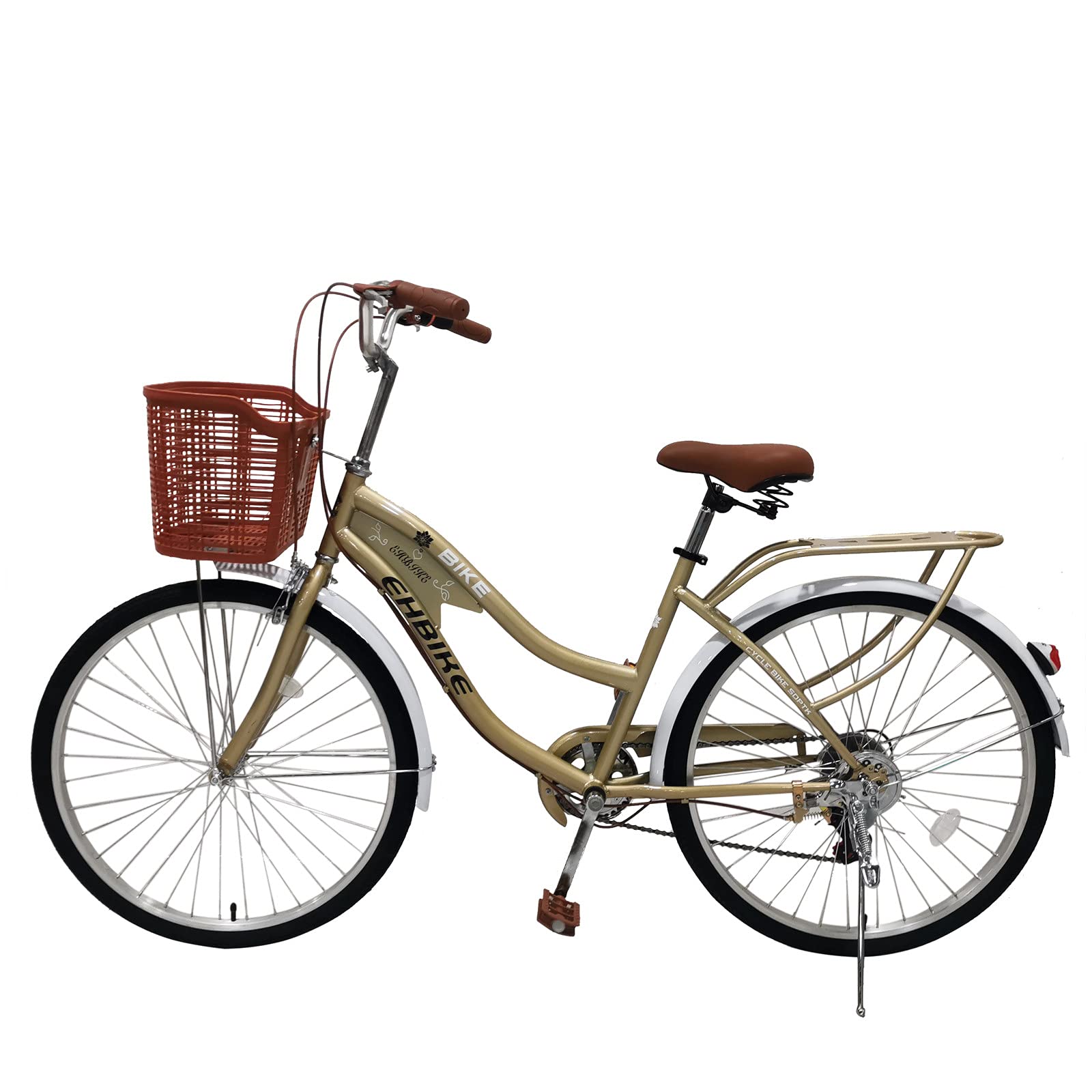 Women's 26-Inch Beach Cruiser Bike with 7-Speed Adjustable Gears & Grocery Basket - Tropical Style Comfort Bike for Seaside Rides, Commuting & Leisure Cycling