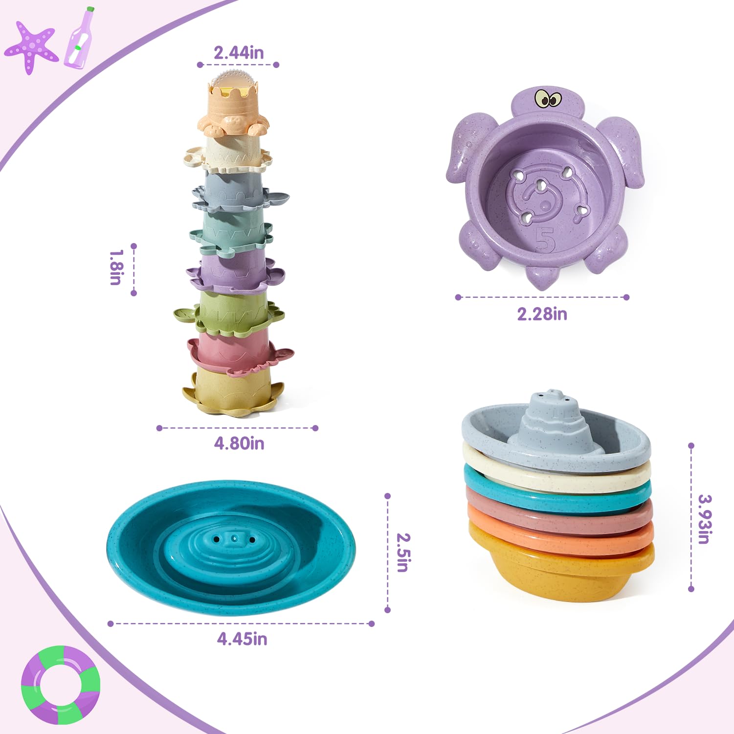 **14-Piece Non-Toxic Bath Toys for Toddlers Ages 1-3 | Safe & Mold-Free Bathtub & Water Table Toys | Early Learning Educational Gift for Babies 6-12 Months | Fun Bath Boats & Cups for Sensory Play & Bath Time**