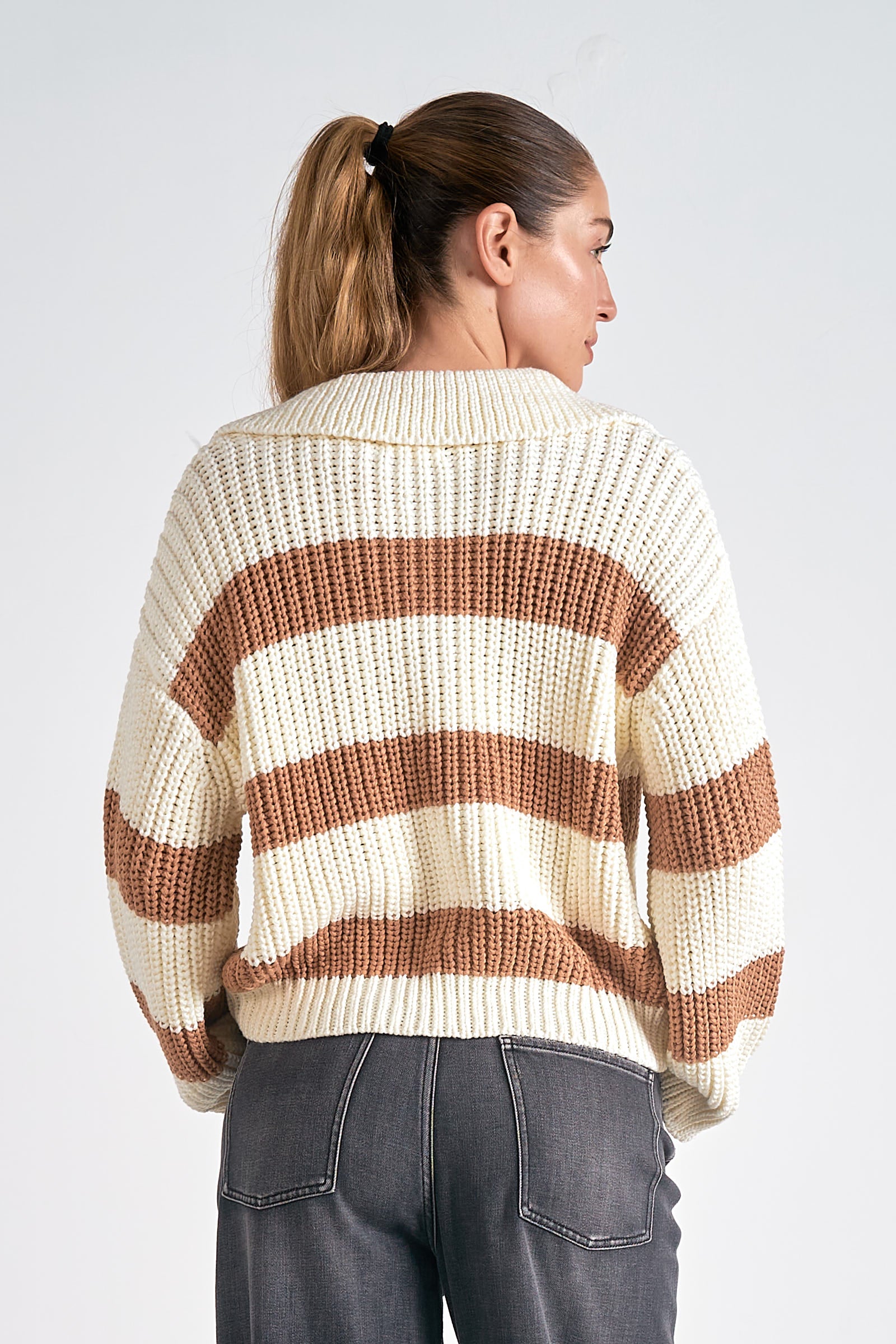 Stylish Striped V-Neck Collared Sweater for Women | Casual & Office Wear | Perfect for Fall & Winter Outfits