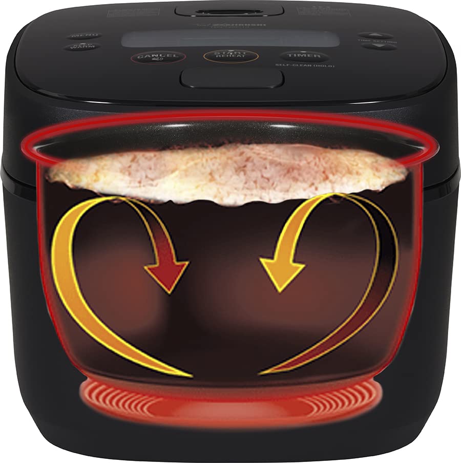 Zojirushi NW-QAC10 5.5-Cup Flat-Top Induction Cooker & Warmer with Custom Non-Stick Cooking Pan - Black | Perfect for Home Cooking, Office Lunch & Buffet Serving | Easy Clean Double Coating Design