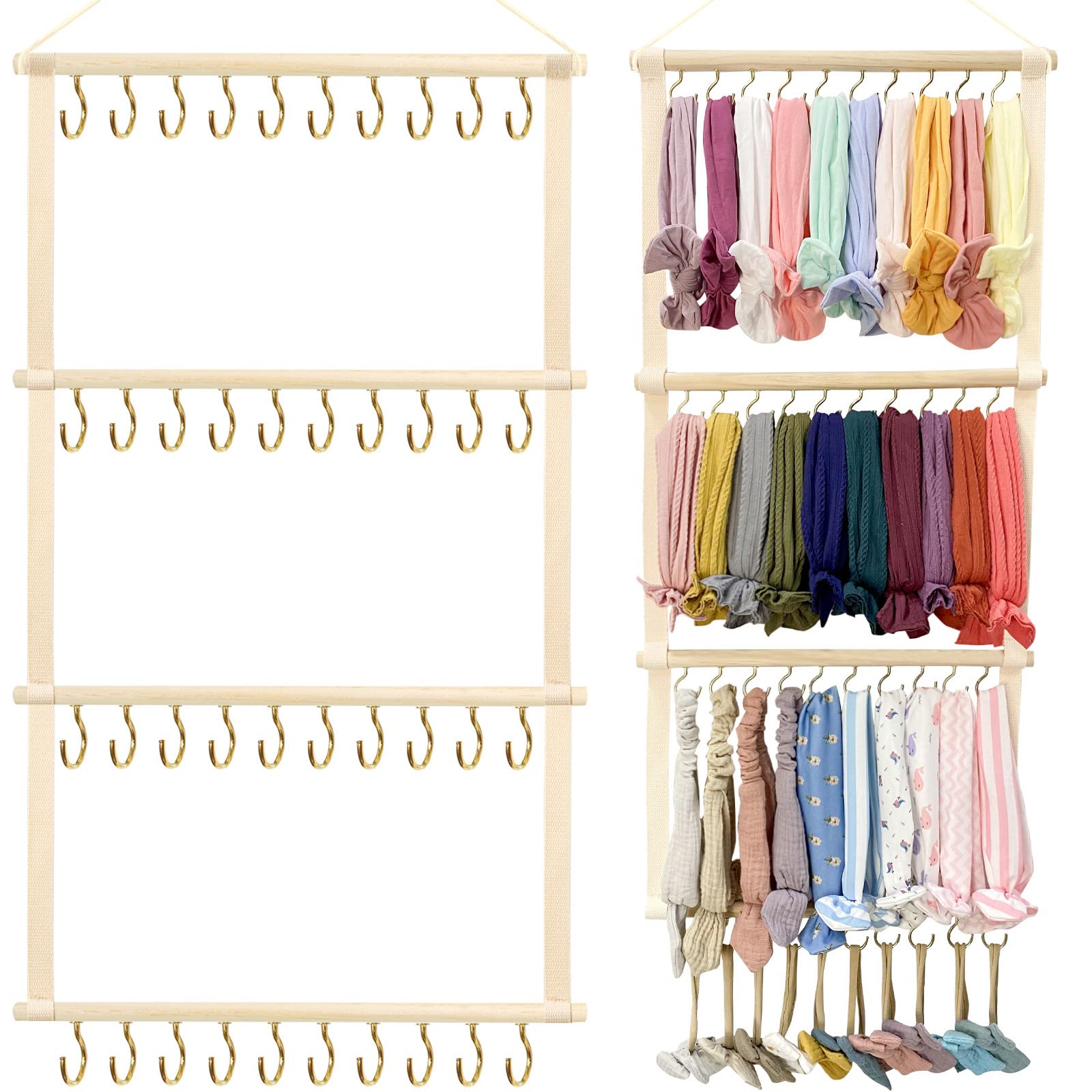 Oaoleer 40 Hooks Baby Nylon Headband Holder & Jewelry Organizer for Girls - Wall Mounted Hair Accessories Storage Solution for Nursery, Closet, Bedroom, and Door Decor (Perfect for Baby Shower Gifts & Kids Room Organization)