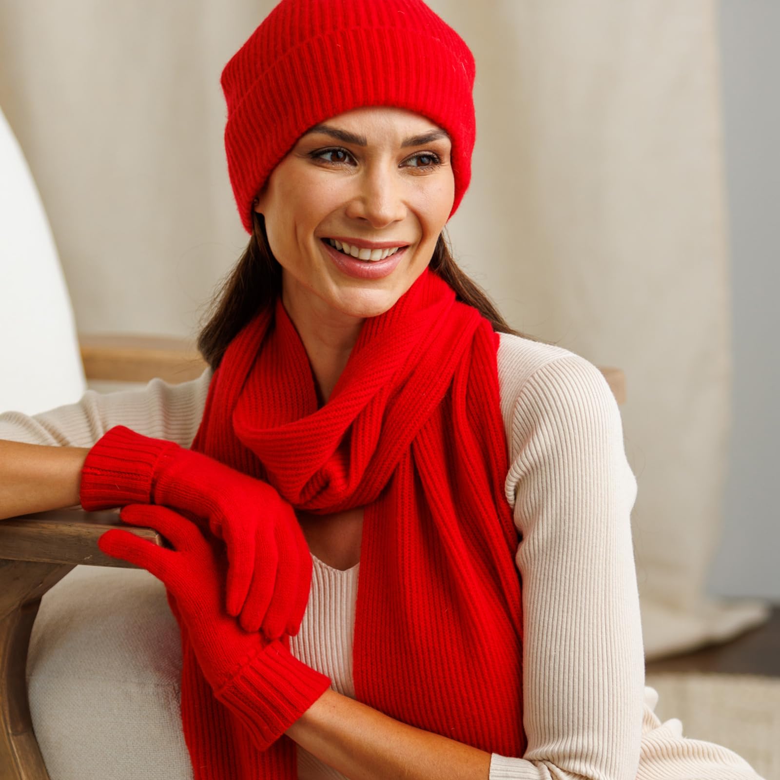 Fishers Finery Women's 100% Pure Cashmere Ribbed Winter Hat and Glove Set - Soft & Warm Knit Accessories Gift Box | Perfect for Cold Weather, Outdoor Activities & Holiday Gifts