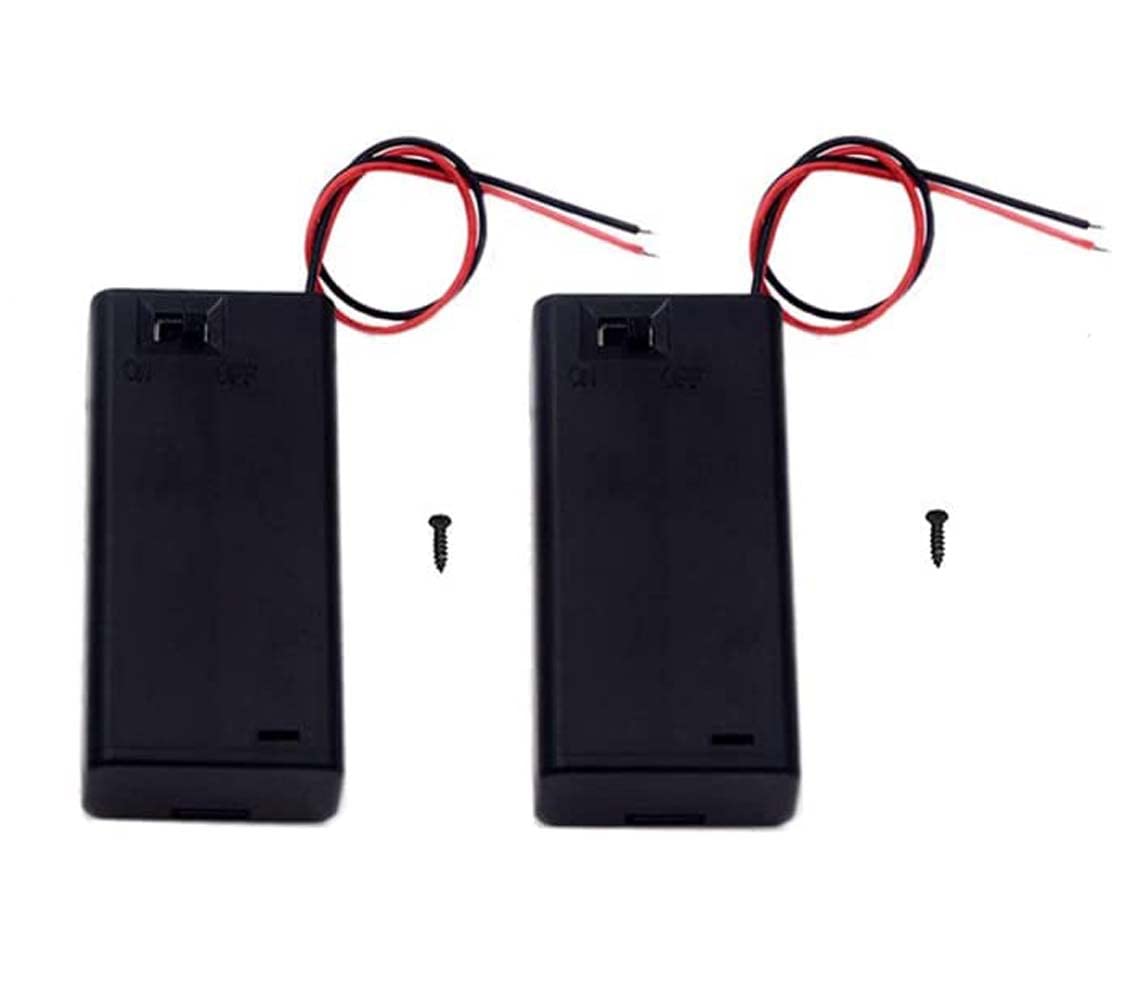 2-Pack AA Battery Holder with On/Off Switch - 1.5V Battery Case with Wire Leads for DIY Electronics, Science Projects & Emergency Lights