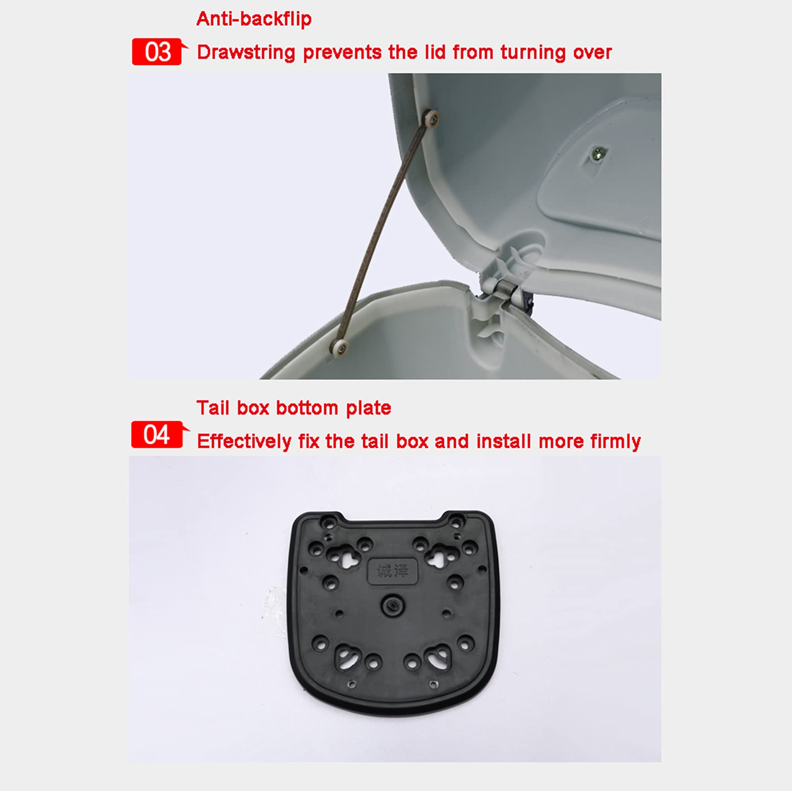 Durable ABS Motorcycle Tail Trunk Luggage Box with Reflectors & Backrest - Includes Lock & 2 Keys (White) - Perfect for Scooter Storage, Motorcycle Touring & Travel Accessories