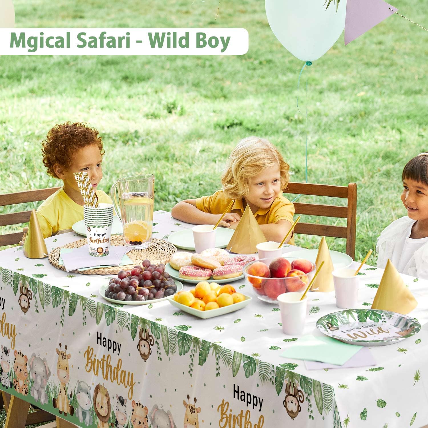 3Pcs Safari Jungle Birthday Party Tablecloths - Wild One Birthday Decorations, 54 x 108 Inch Large Rectangular Zoo Animal Print Table Covers for Boys Kids Birthday Parties - Perfect for Jungle Theme Decor, Baby Showers & Outdoor Celebrations