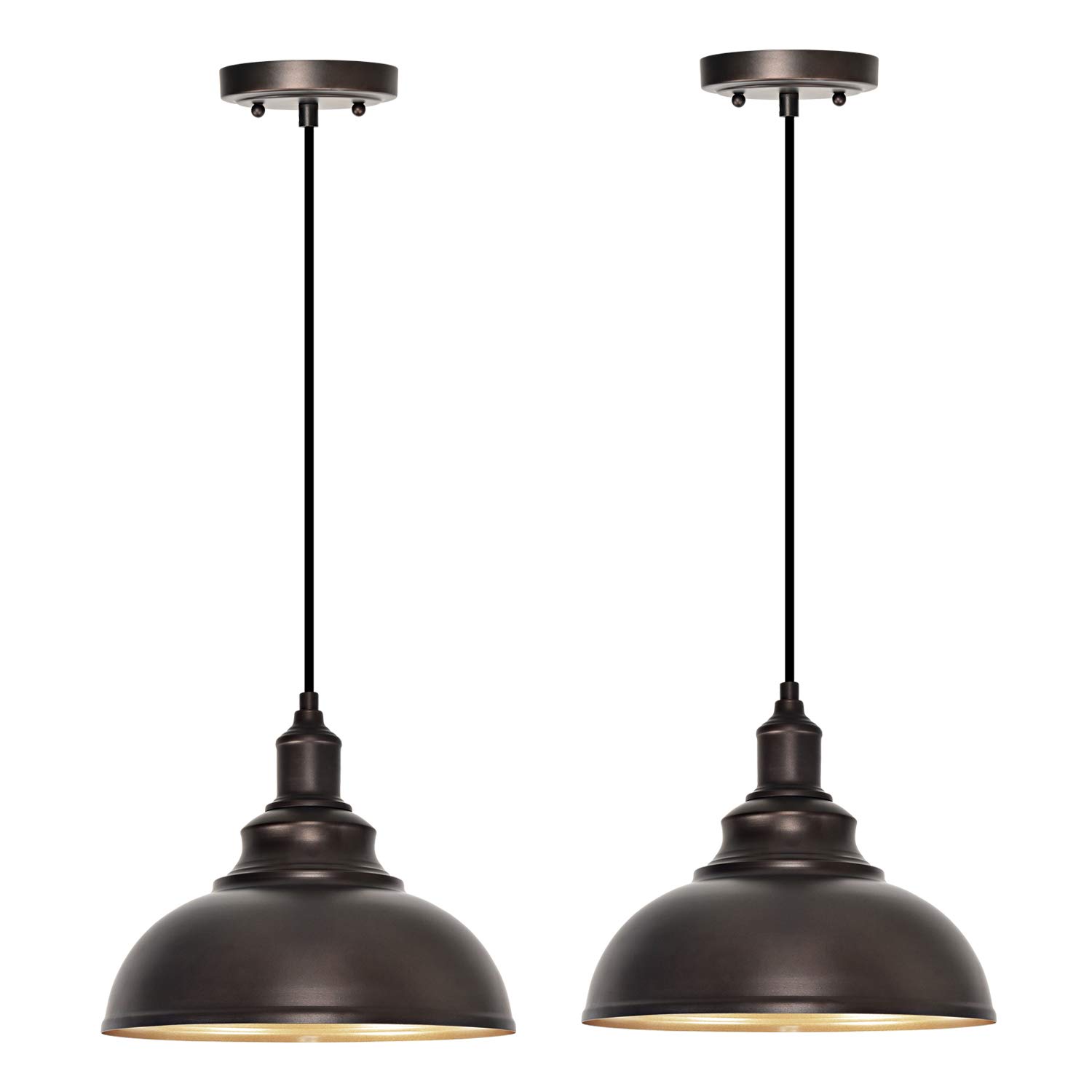 2 Pack Farmhouse Pendant Lights - Bronze Industrial Adjustable Hanging Barn Lamps for Kitchen Island, Dining Room & Sink Lighting - Rustic Home Decor Fixtures