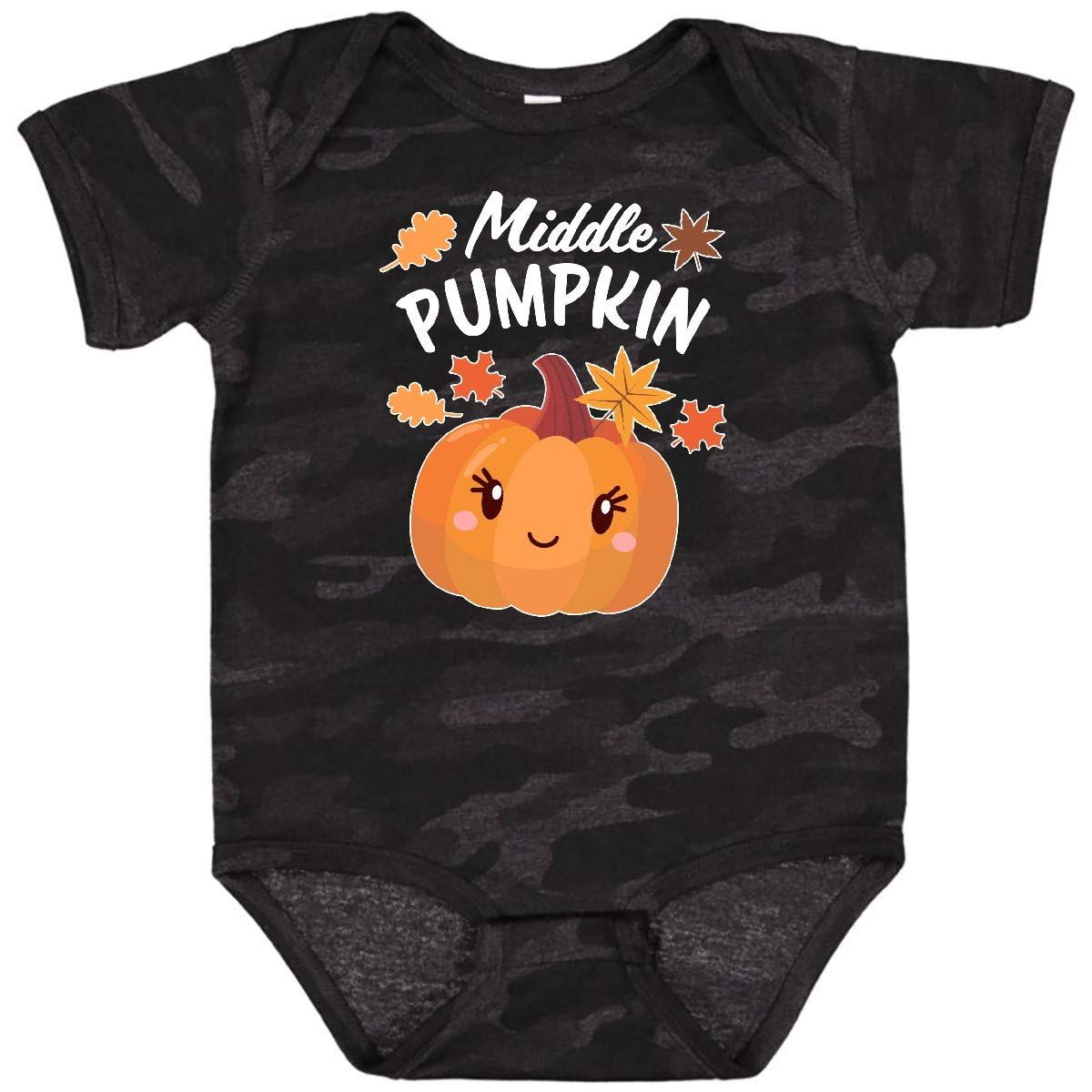 Inktastic Middle Pumpkin with Fall Leaves Baby Bodysuit - Cute Fall Outfit for Infants, Autumn Photoshoot & Thanksgiving Baby Clothes