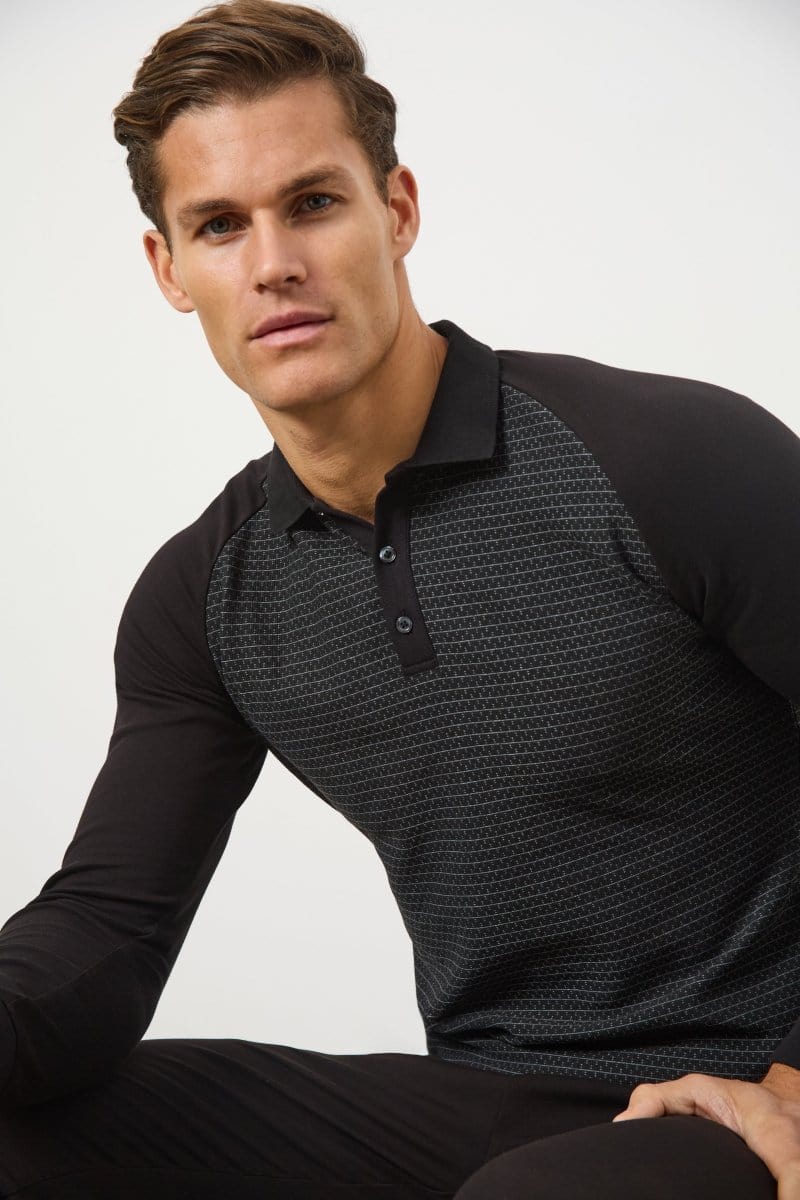 Geo Polo Shirt for Men - Classic Black Cotton Casual Shirt | Perfect for Golf, Office & Everyday Wear