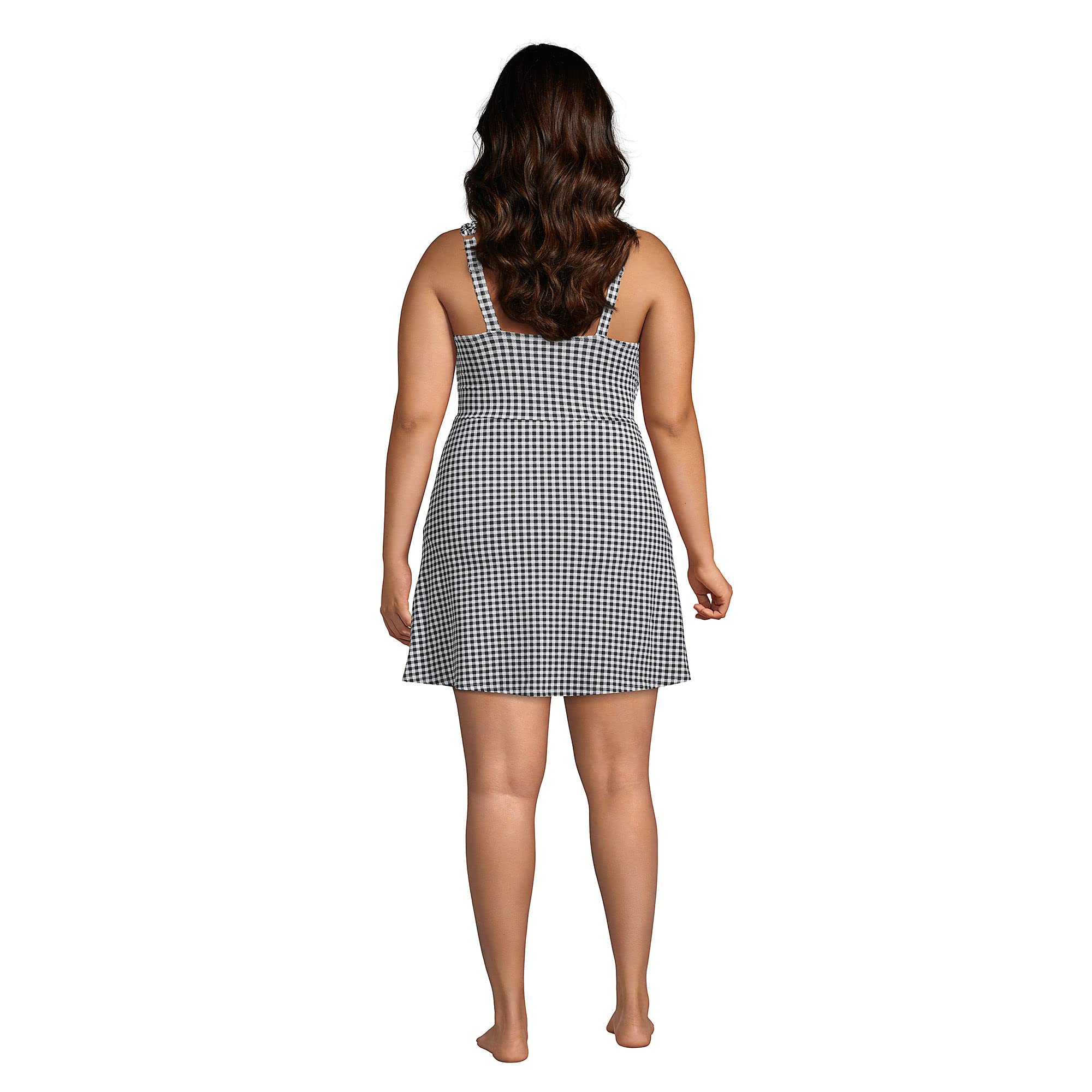 Lands' End Women's Chlorine Resistant Surplice Swim Dress with Control - Black/White Gingham Plus Size 24W | Perfect for Beach Vacations, Pool Parties & Summer Getaways